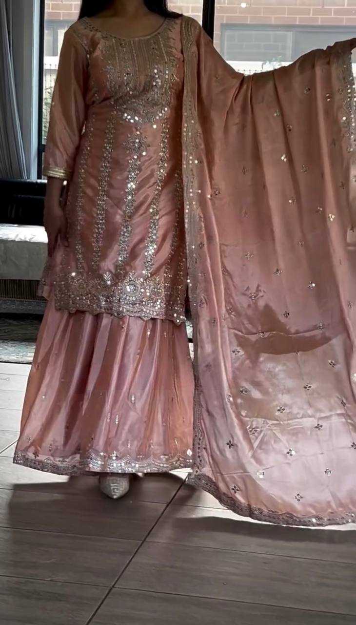 Ynf Heavy Chinnon Silk KESH528 451 Suits & Dresses Wedding Collections Festive Collections Wholesale Sharara Salwar Suits Embroidery Suits Ladies Silk Suit Manufacturer