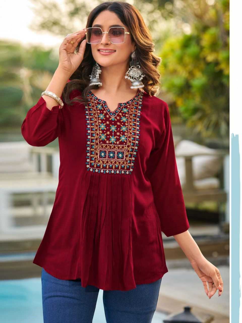 Ynf Heavy Rayon RIN190 Tops for Office Setwise Collections Wholesale Kurtis Catalogs Manufacturer