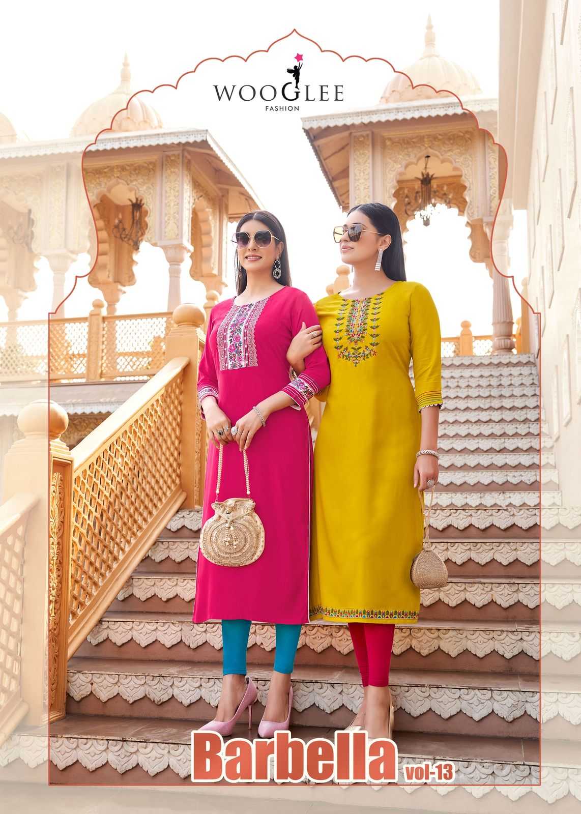 Ynf Heavy Rayon RIN190 Wooglee-Barbella Vol 13 Setwise Collections Wholesale Kurtis Catalogs Manufacturer