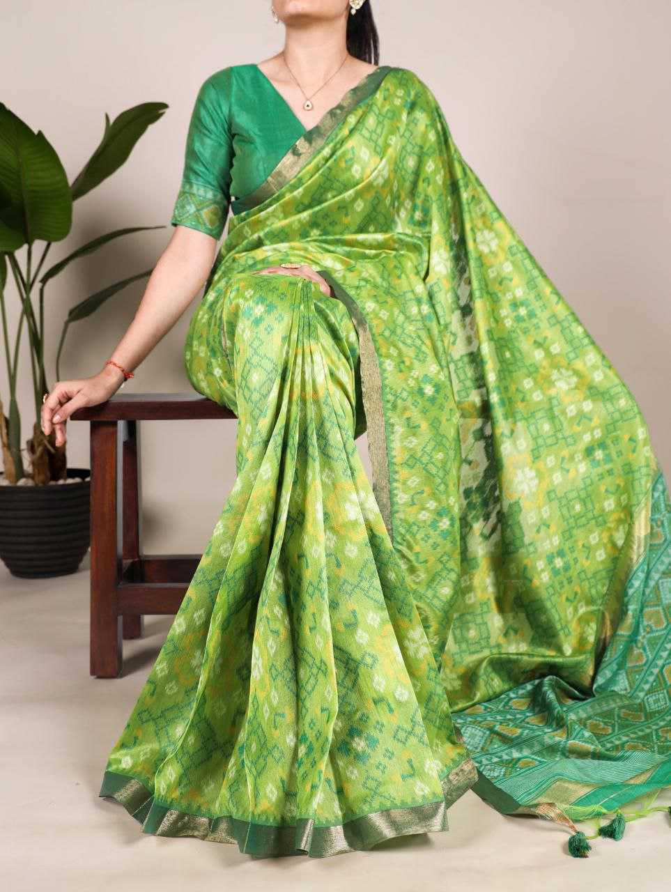 Ynf Khadi KESH532 TULSI PATOLA 4 Silk Sarees Wholesale Ikkat Silk Sarees Manufacturer