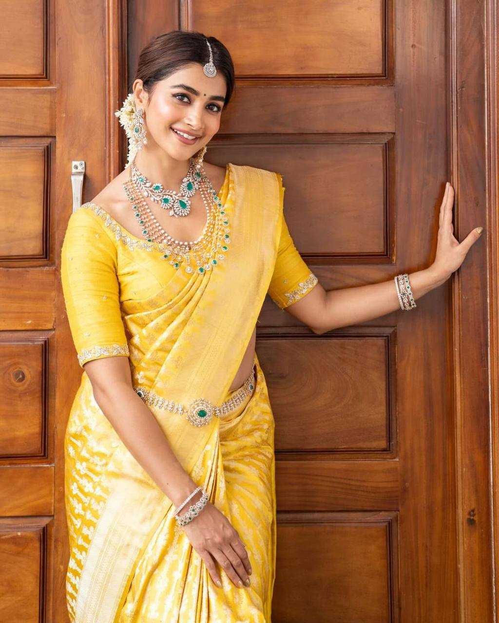 Ynf Lichi Silk KESH551 248 Silk Sarees Bollywood Collections Wholesale Yellow Silk Sarees Pooja Hedge Manufacturer
