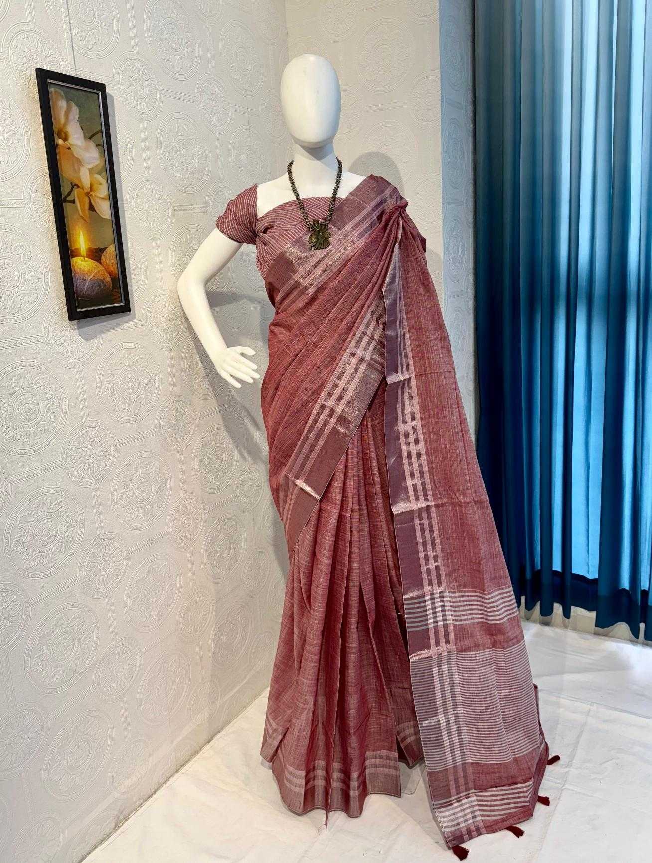 Ynf Linen RIN118 EKTA Sarees Wholesale Designer Sarees Zari Border Sarees Linen Sarees Manufacturer
