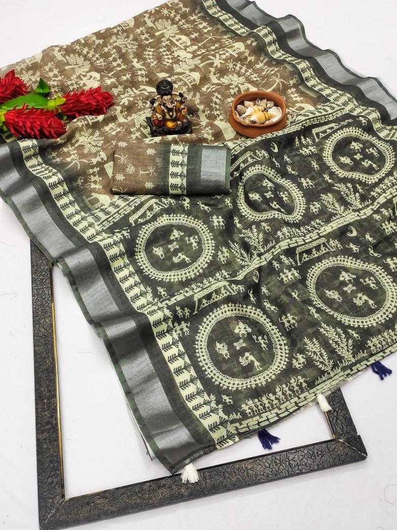 Ynf Linen RIN183 SILVER LINEN Sarees Wholesale Printed Sarees Cotton Linen Sarees Batik Sarees Manufacturer