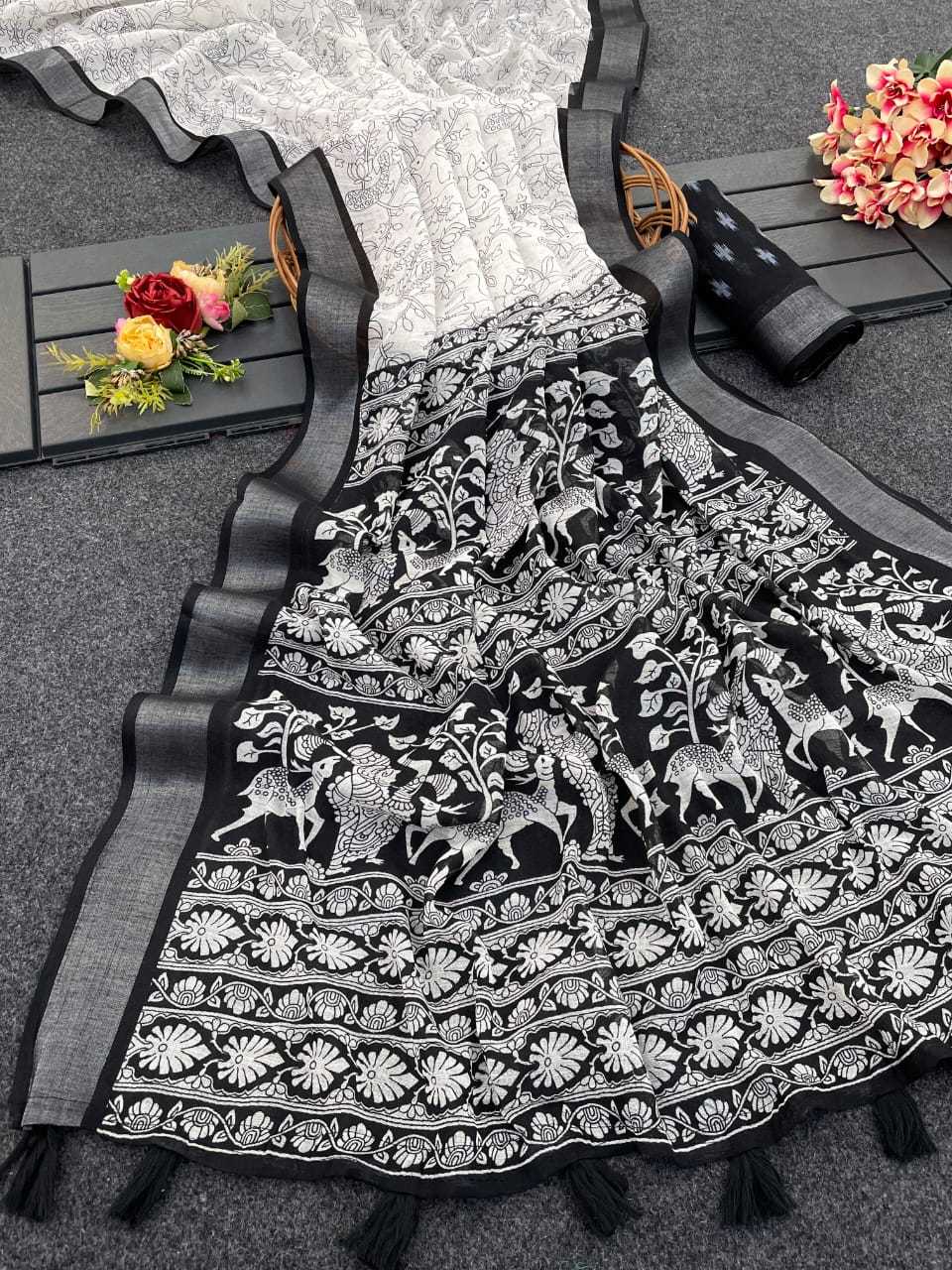 Ynf Linen RIN203 KERA Sarees Festive Collections Wholesale Printed Sarees Linen Sarees Onam Collections Manufacturer