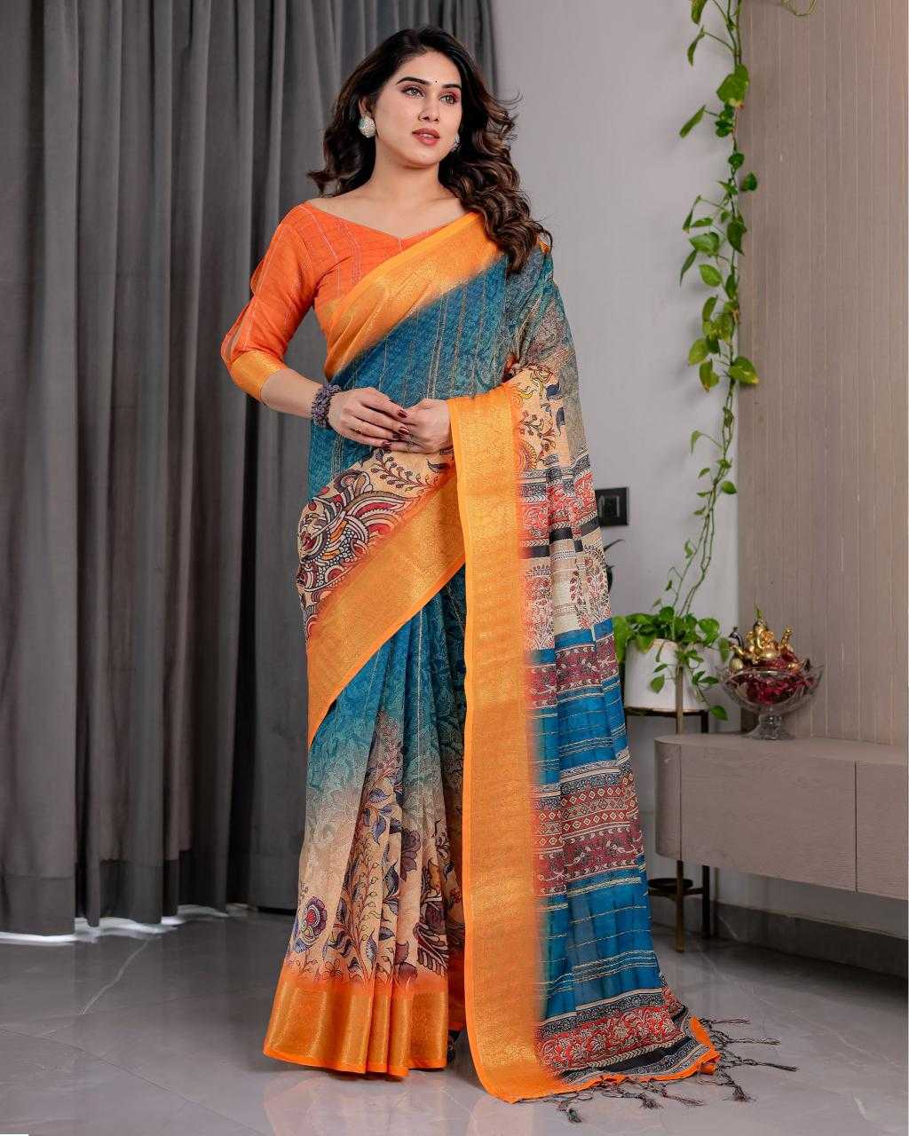 Ynf Linen RIN231 SANDY Sarees Wholesale Floral Sarees Linen Sarees Manufacturer