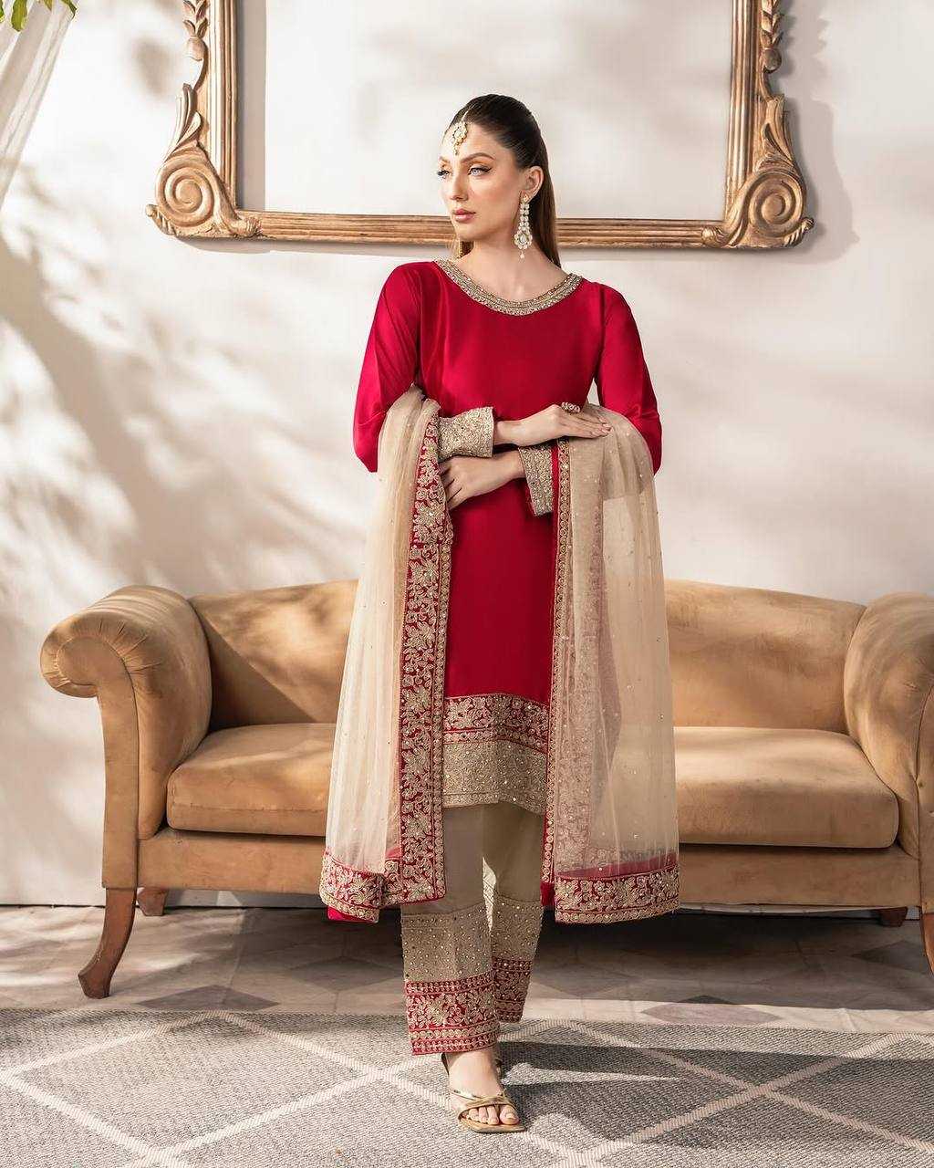 Ynf Malay Satin Silk KESH528 442 Suits & Dresses Wedding Collections Festive Collections Wholesale Embroidery Suits Ladies Silk Suit Wedding Outfits Manufacturer