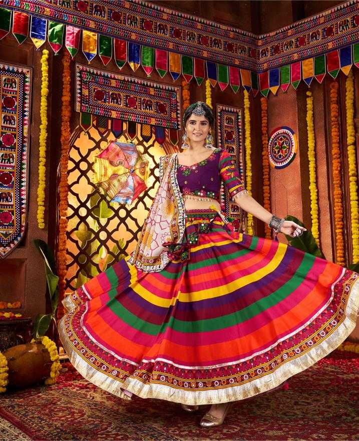 Ynf Muslin RIN202 11053 Lehengas Festive Collections Wholesale Printed Lehenga Mirror Work Lehenga Navratri Chaniya Choli Manufacturer