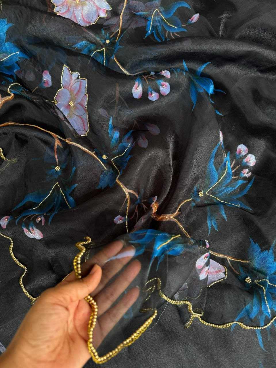 Ynf Organza KESH518 4366 Sarees Wholesale Organza Sarees Fancy Sarees Black Sarees Manufacturer