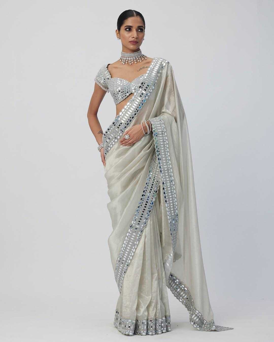 Ynf Organza RIN164 SKY OVER Sarees Festive Collections Wholesale Organza Sarees Mirror Work Saree Onam Collections Manufacturer