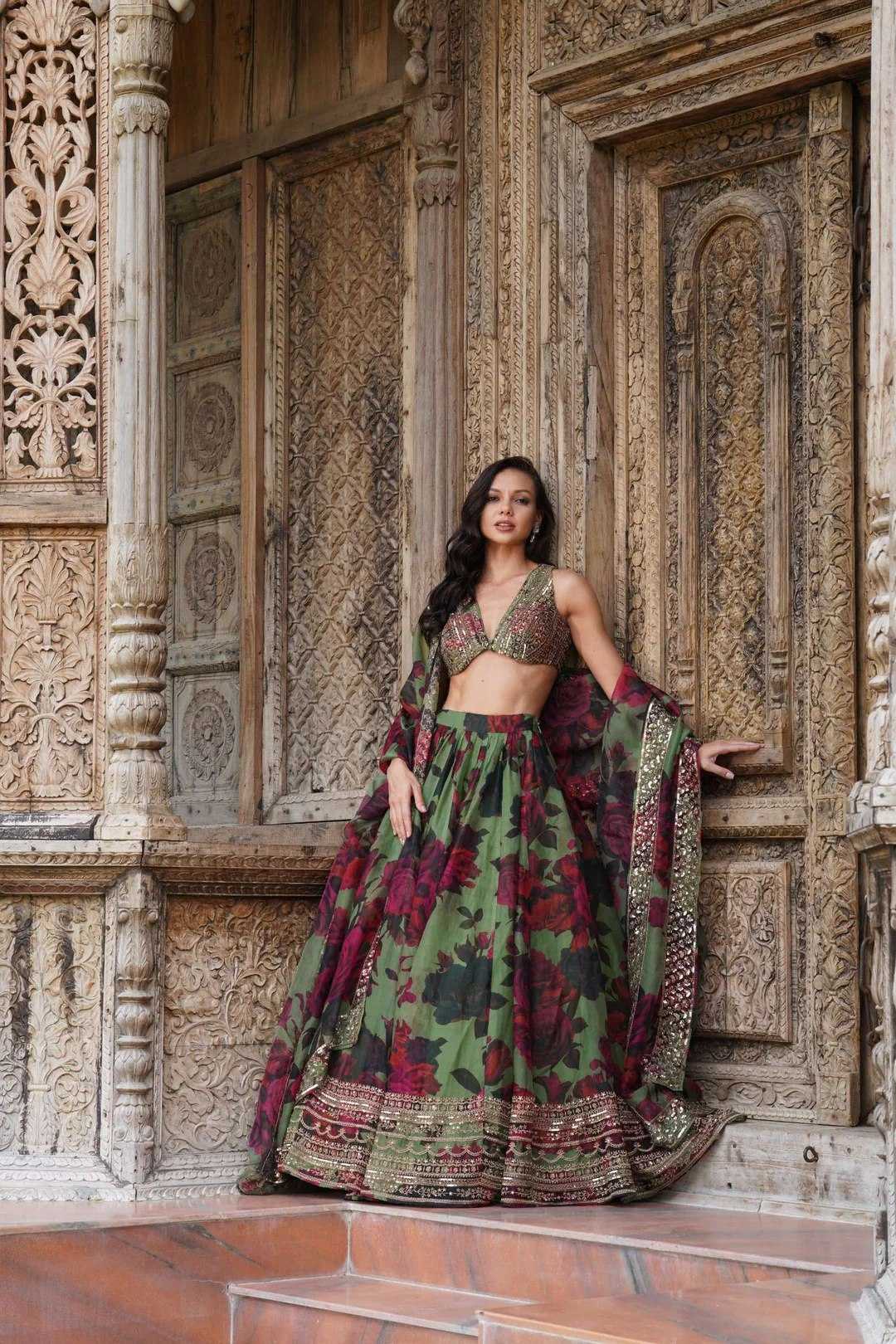 Ynf Organza RIN228 330 Lehengas Wholesale Printed Lehenga Zari Work Lehenga Sequins Lehenga Manufacturer