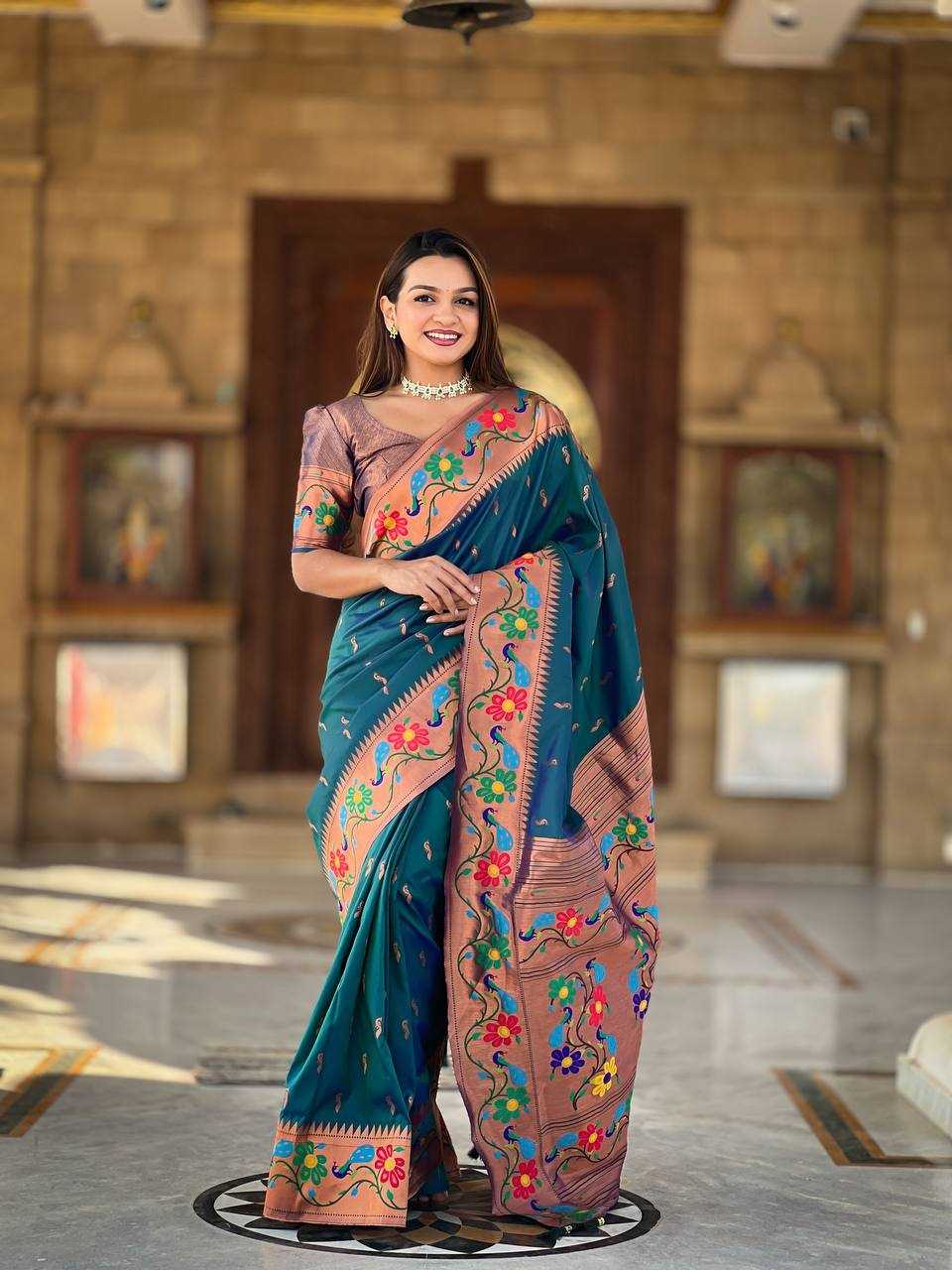 Ynf Paithani Silk RIN150 Anuradha Paithani Silk Sarees Wholesale Zari Border Silk Sarees Silk Sarees For Weddings Manufacturer