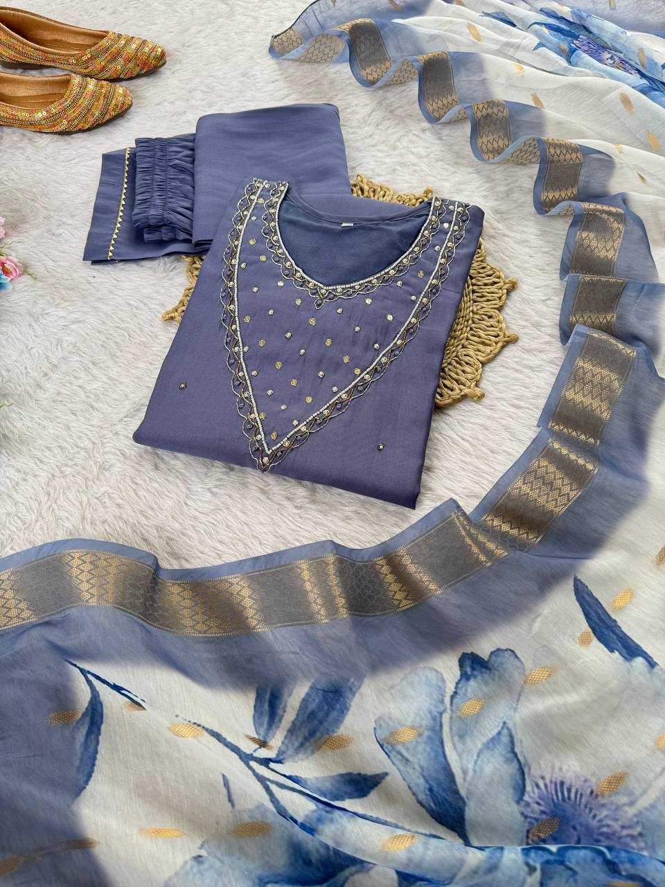 Ynf Premium Roman Silk KESH513 482 Suits & Dresses Wedding Collections Festive Collections Wholesale Ladies Silk Suit Wedding guest dresses Handwork Suits Manufacturer
