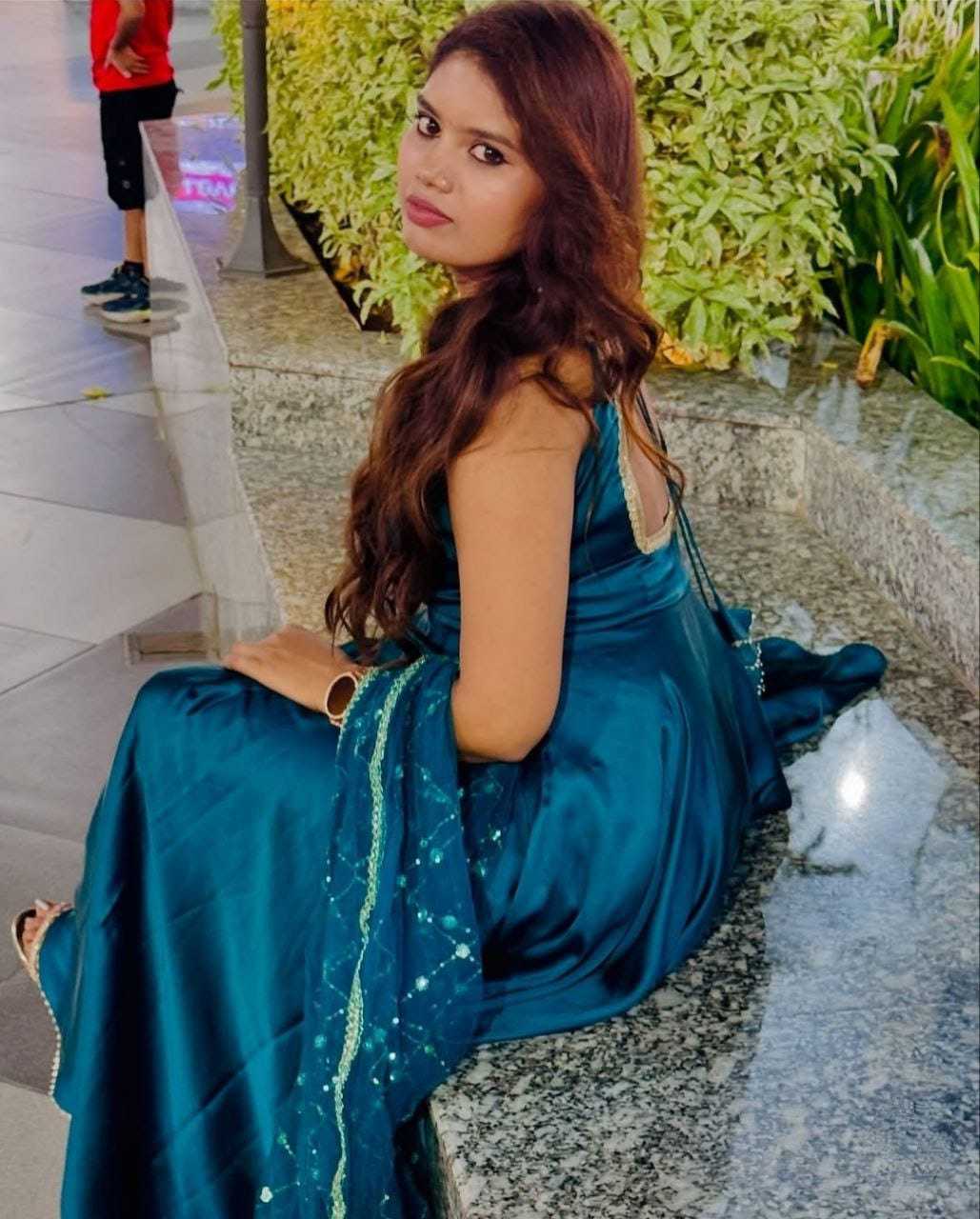 Ynf Premium Silk RIN157 2107 Gowns Plus Size Collections Wholesale Party Gowns Silk Gowns Blue Gown Manufacturer