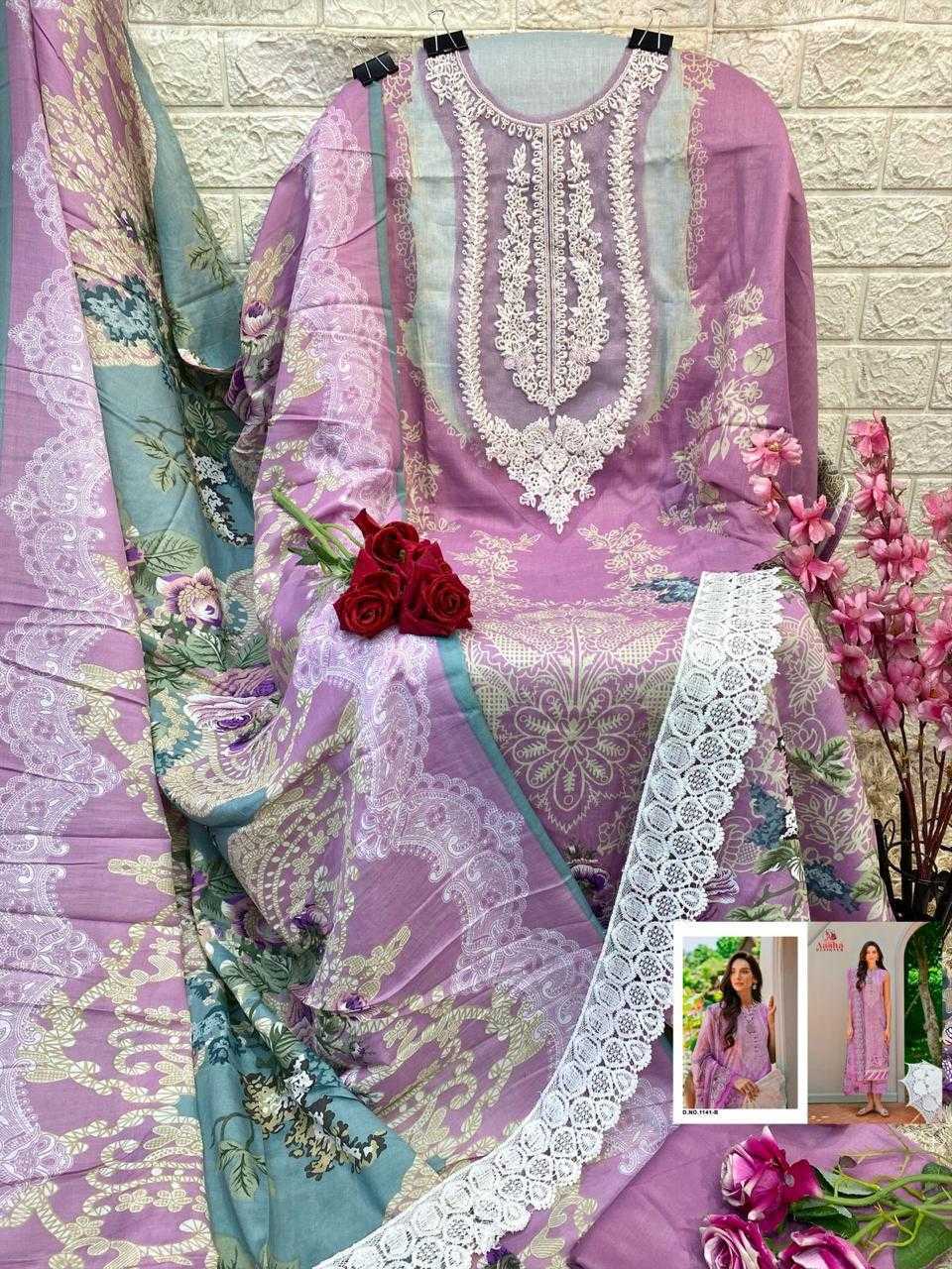 Ynf Pure Cotton KESH444 CHIFON Suits & Dresses Wholesale Printed Suits Embroidery Suits Cotton Suits Manufacturer