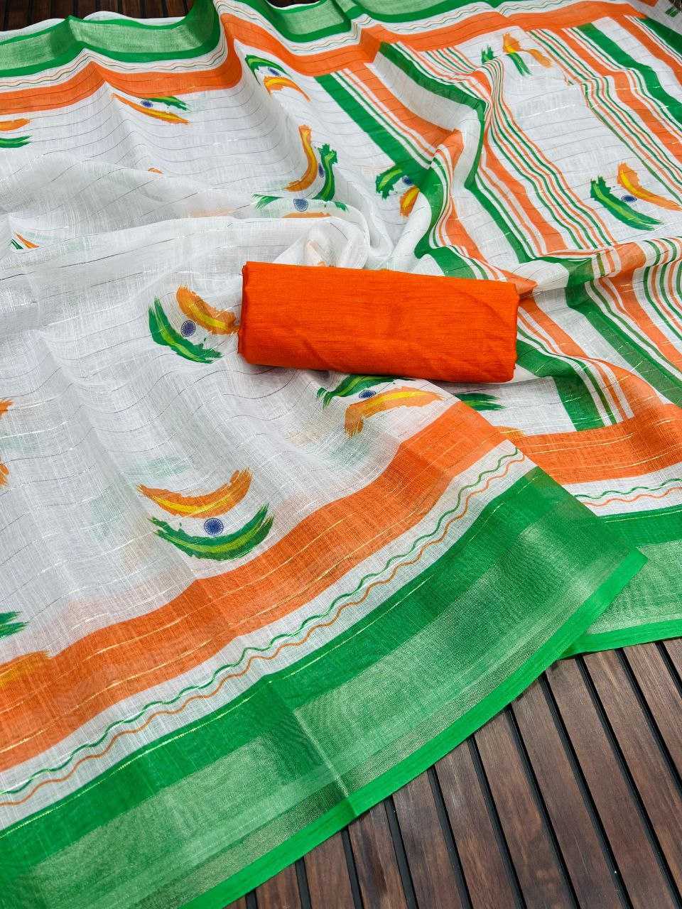 Ynf Pure Linen RIN225 940 Sarees Festive Collections Wholesale Printed Sarees Cotton Linen Sarees Independence Day Collections Manufacturer
