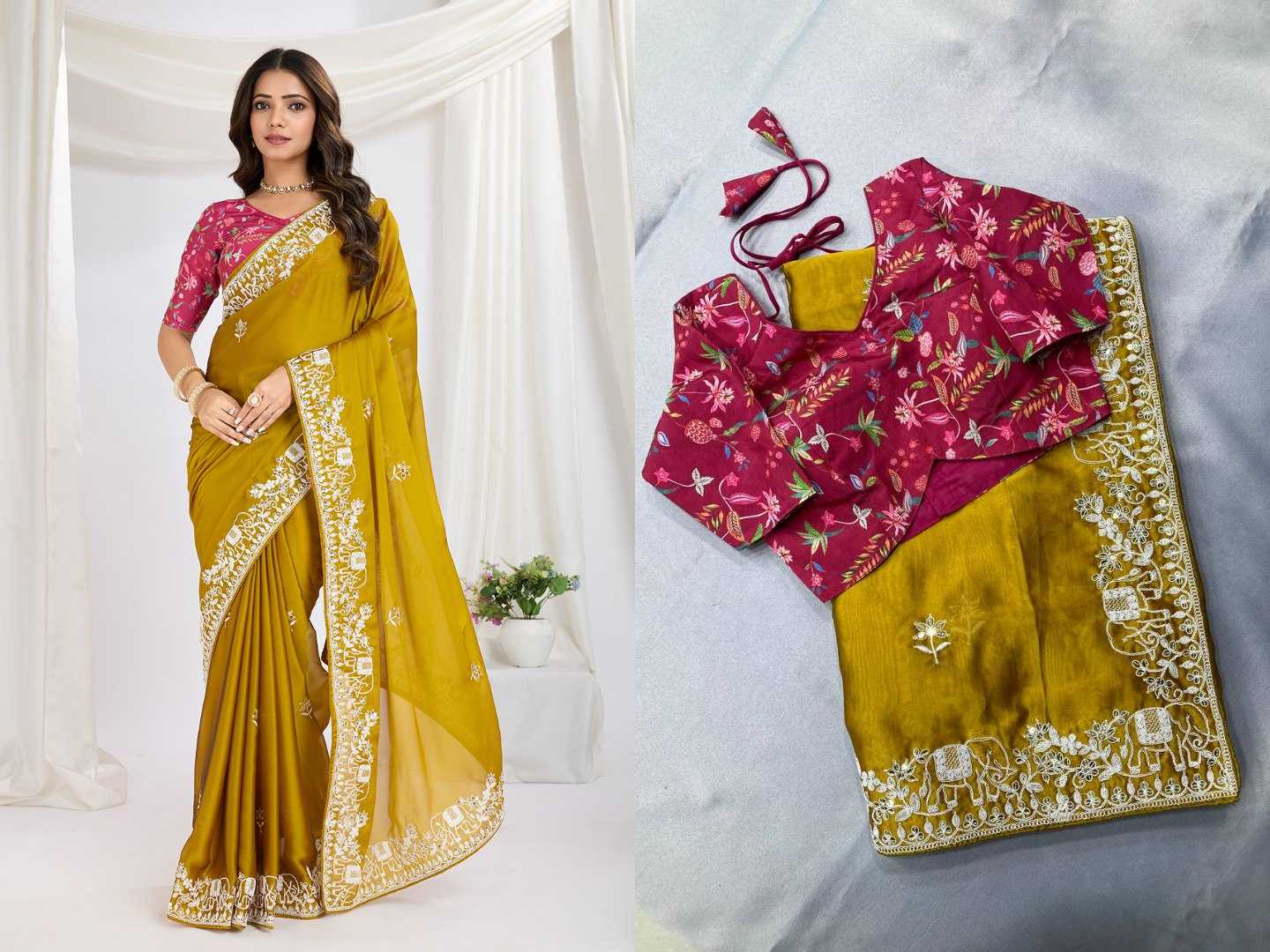 Ynf Rangoli Silk RIN188 Chhava Sarees Wholesale Party Wear Sarees Fancy Sarees Embroidered Sarees Manufacturer