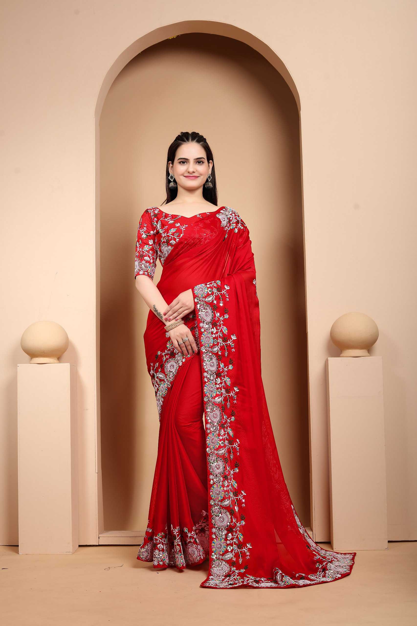 Ynf Rangoli Silk RIN188 Sunflower Sarees Wedding Collections Festive Collections Wholesale Designer Sarees Embroidered Sarees Red Sarees Manufacturer