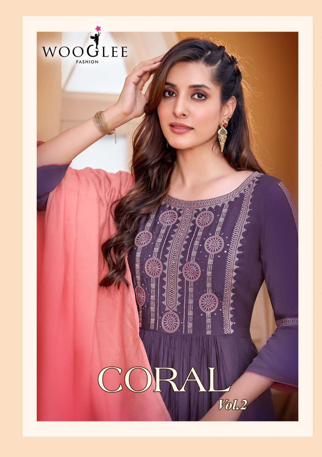 Ynf Rayon RIN190 WOOGLEE-Coral Vol 2 Setwise Collections Wholesale Dresses & Suits Catalogs Manufacturer