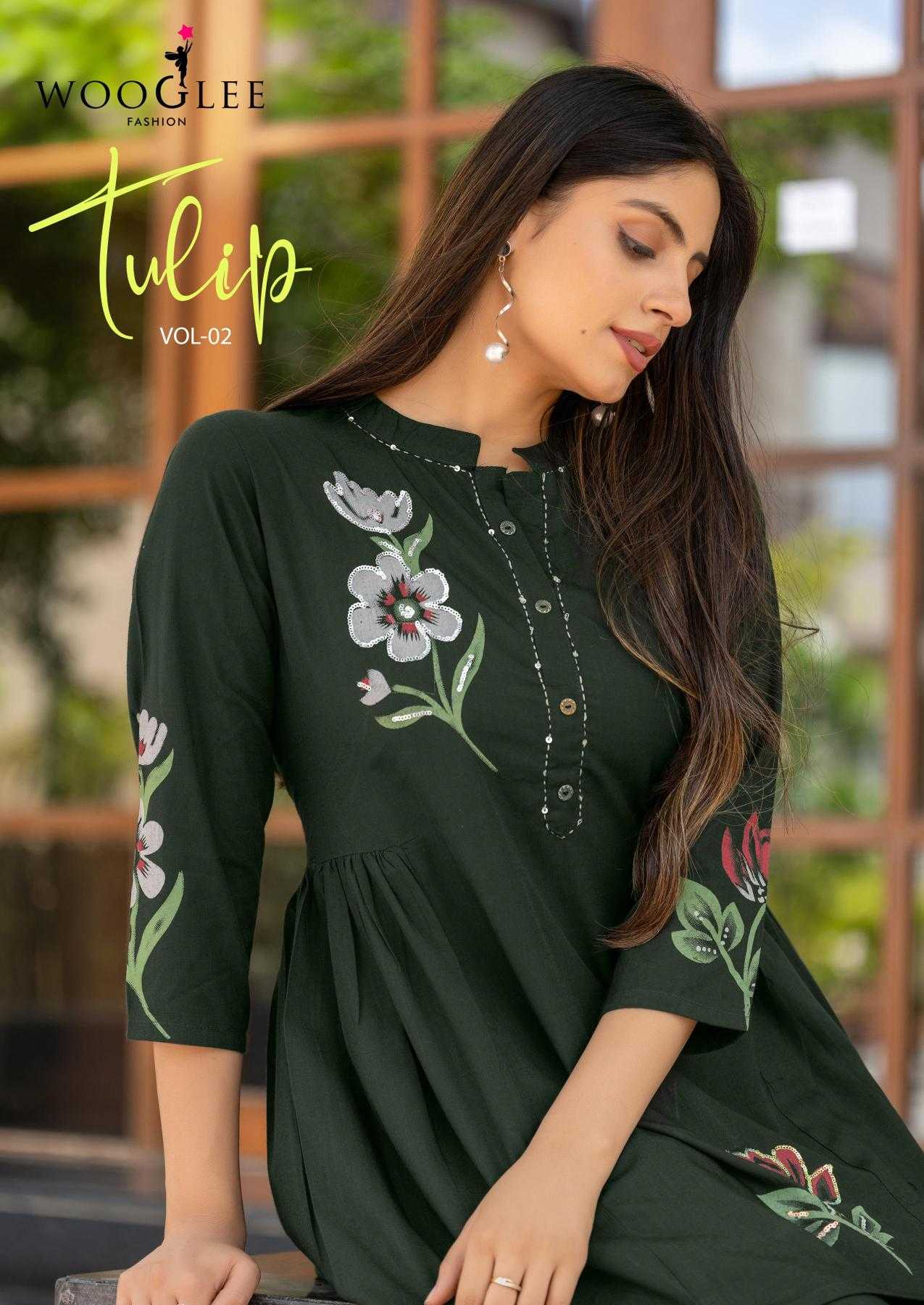 Ynf Rayon RIN190 WOOGLEE-Tulip Vol 2 Setwise Collections Wholesale Kurtis Catalogs Manufacturer