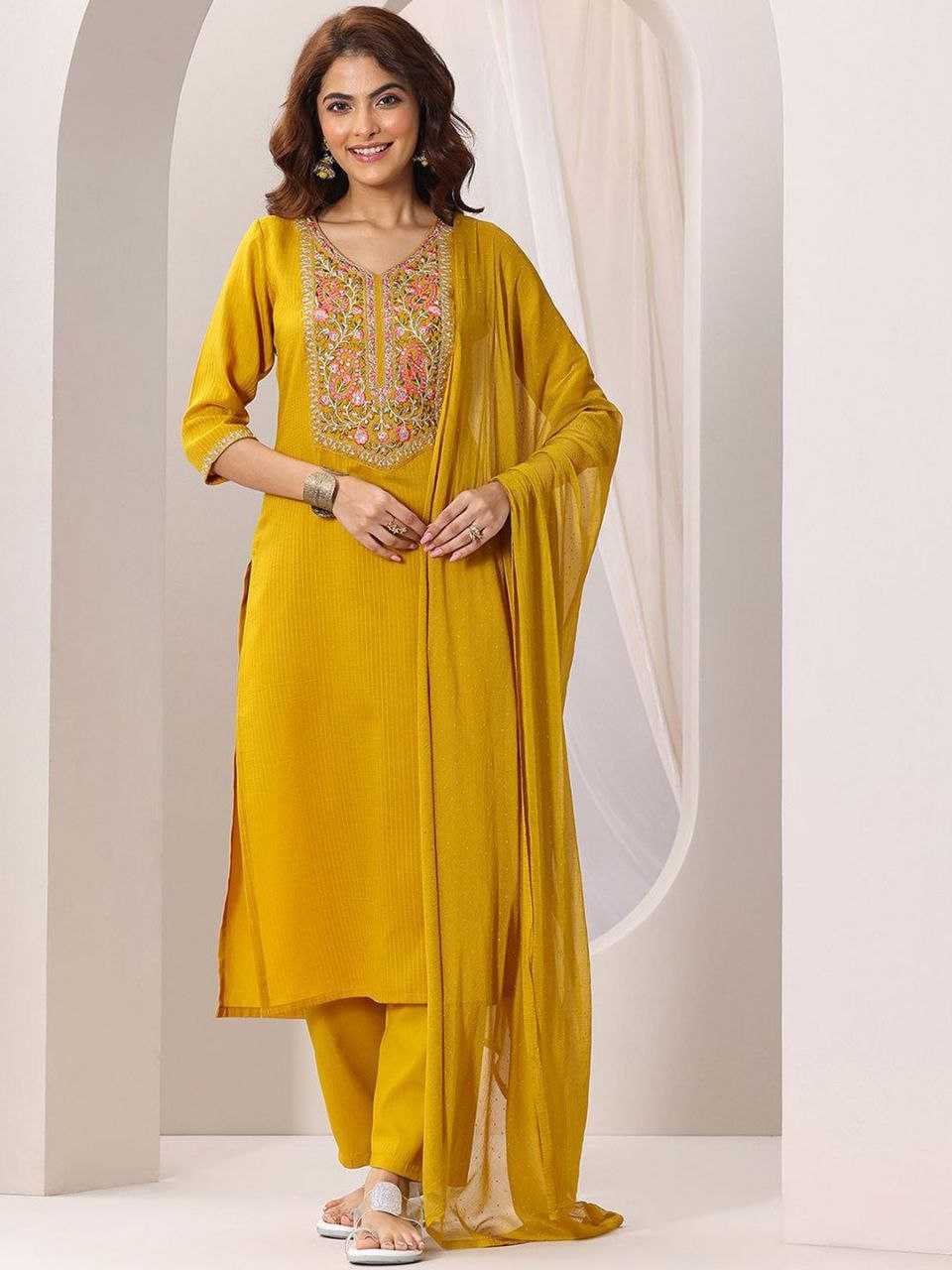 Ynf Reyon Cotton KESH529 MUMTAJ Suits & Dresses Wholesale Embroidery Suits Party wear suits Yellow Salwar Suit Manufacturer