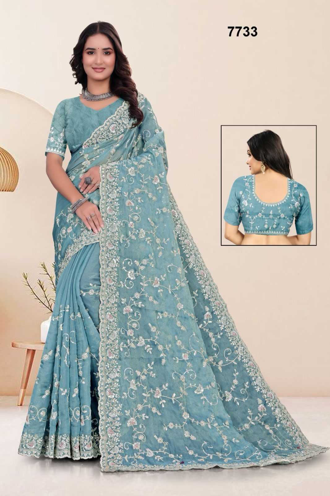 Ynf Rose Gold KESH114 7733 Sarees Wholesale Sequence Sarees Embroidered Sarees Cutwork Saree Manufacturer