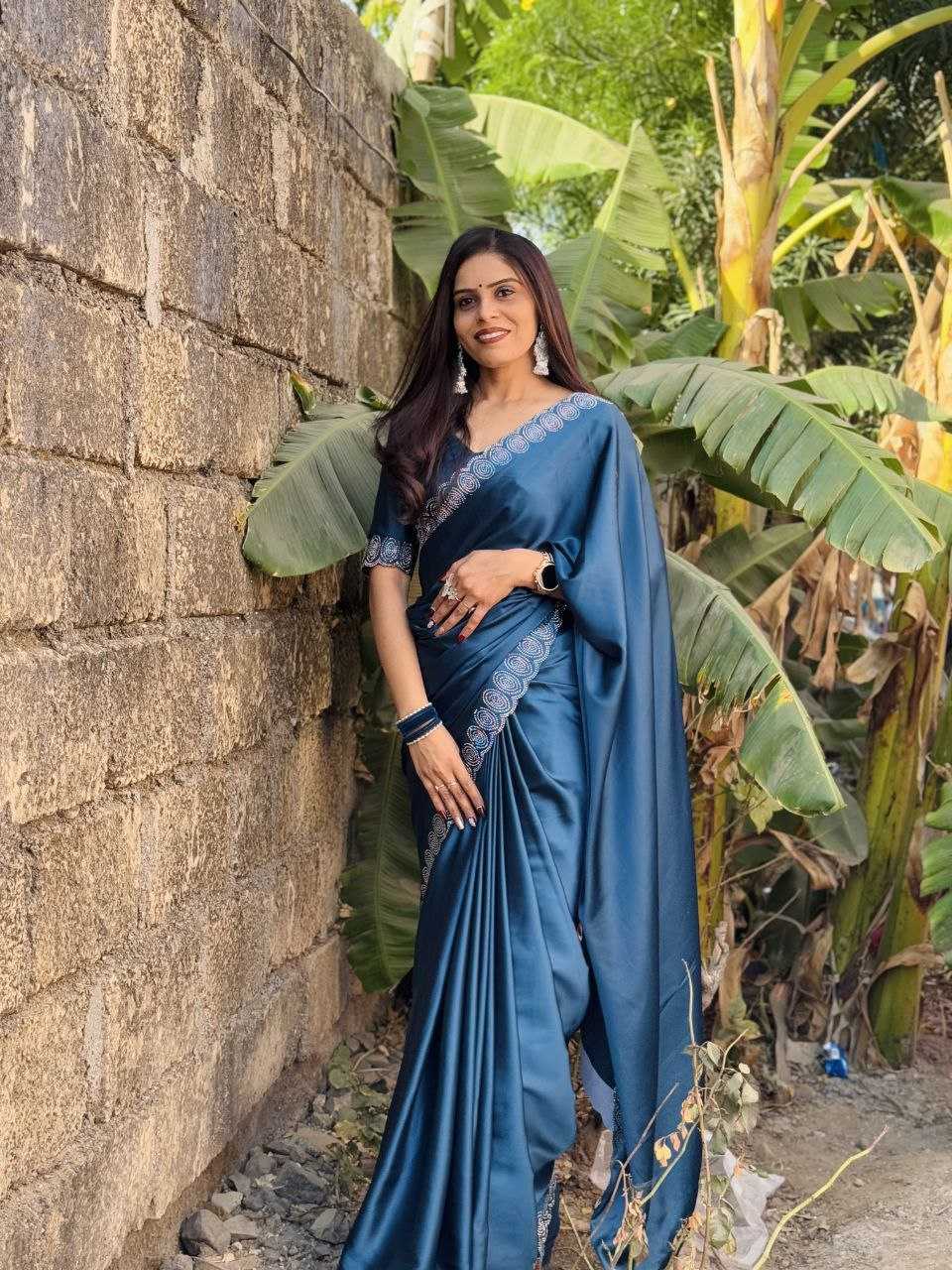 Ynf Satin RIN216 shrusti Sarees Wholesale Party Wear Sarees Fancy Sarees Lace Border Sarees Manufacturer
