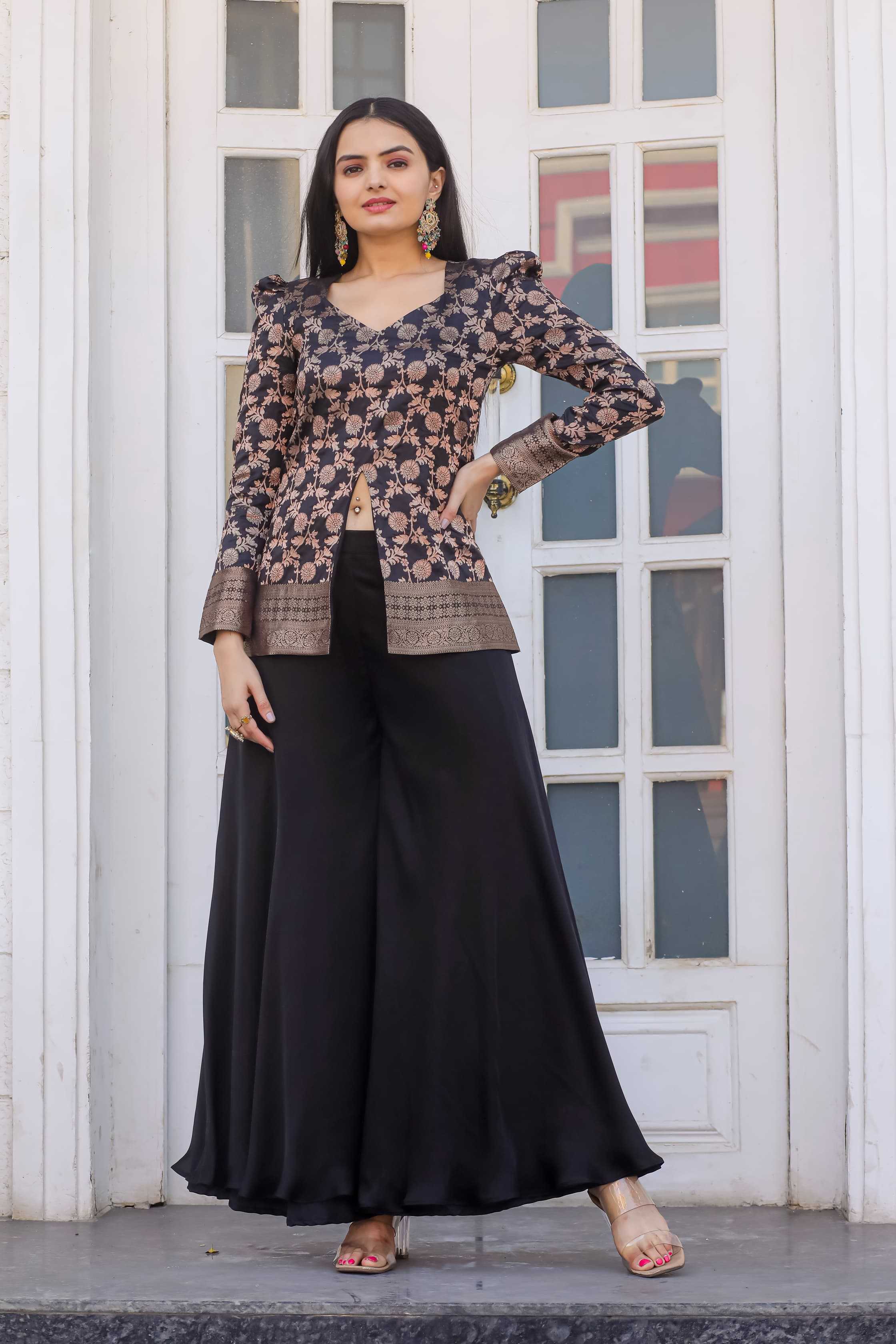 Ynf Silk KESH249 peplum Suits & Dresses Wholesale Palazzo Suit Designer Suits Silk Suits Manufacturer