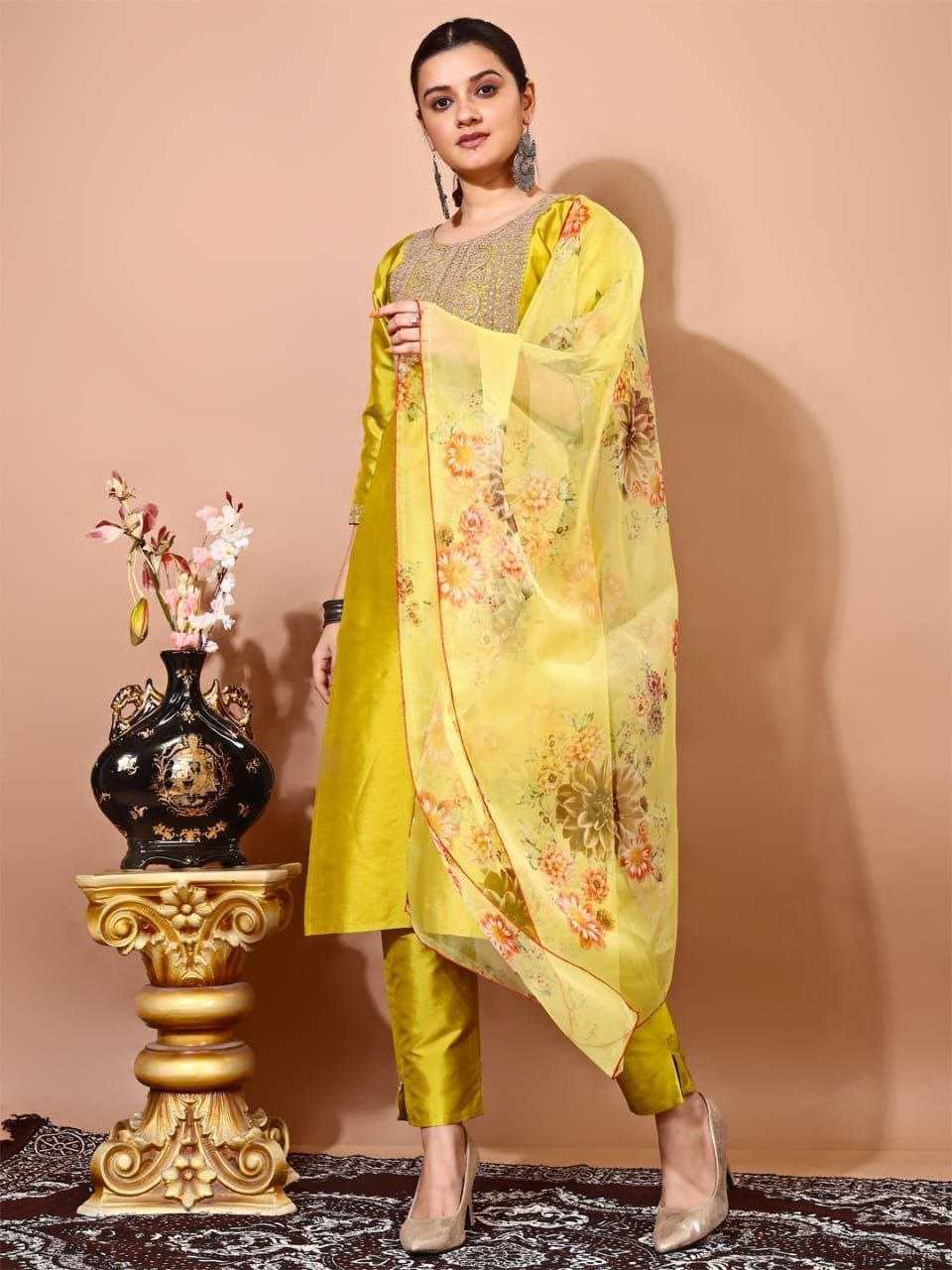 Ynf Silk RIN220 TAFFETA Suits & Dresses Wholesale Ladies Suits Embroidery Suits Ladies Silk Suit Manufacturer