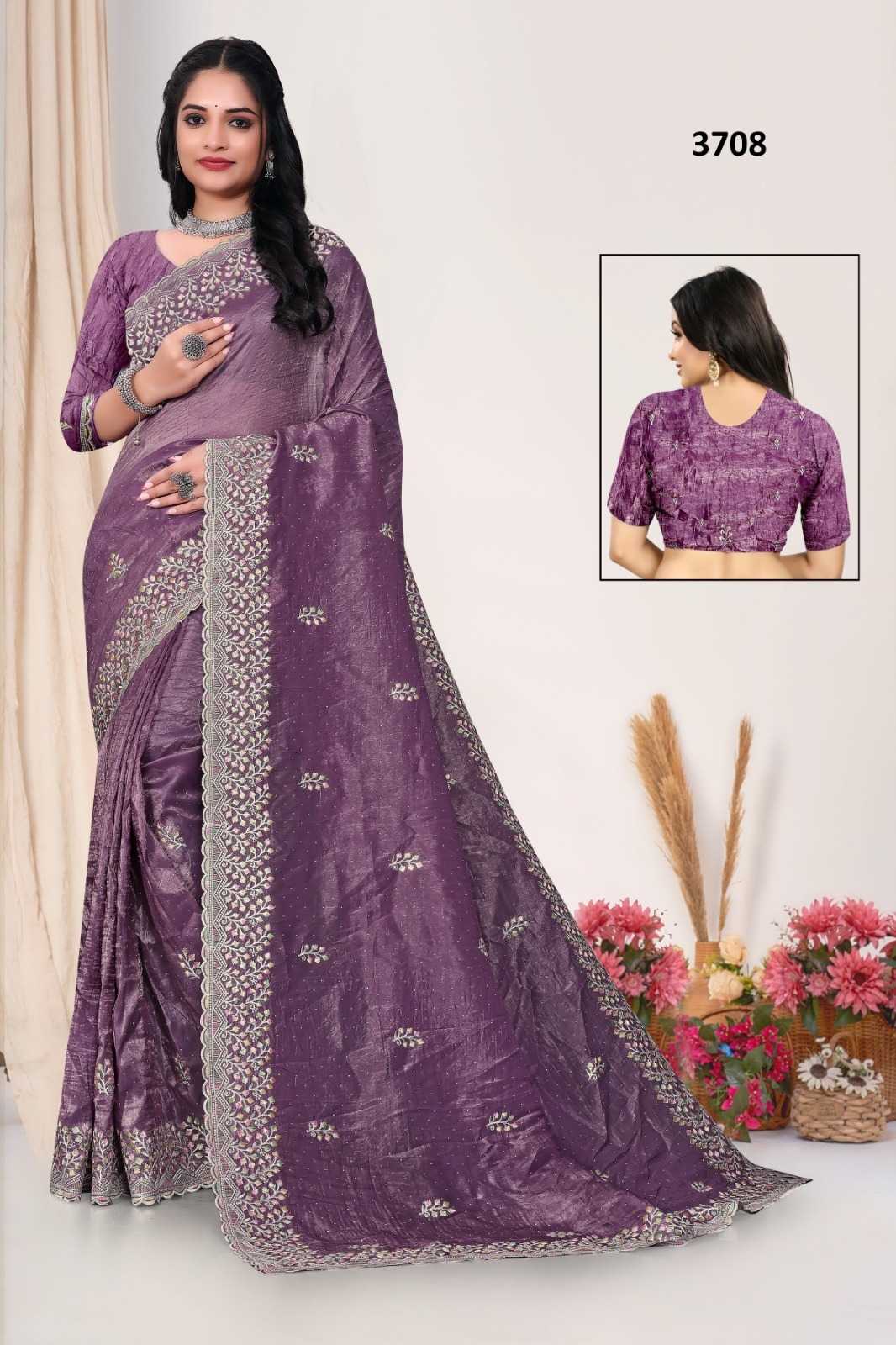 Ynf Soft Gold Crush KESH114 3708 Sarees Wholesale Embroidered Sarees Stone Work Saree Zari Border Sarees Manufacturer