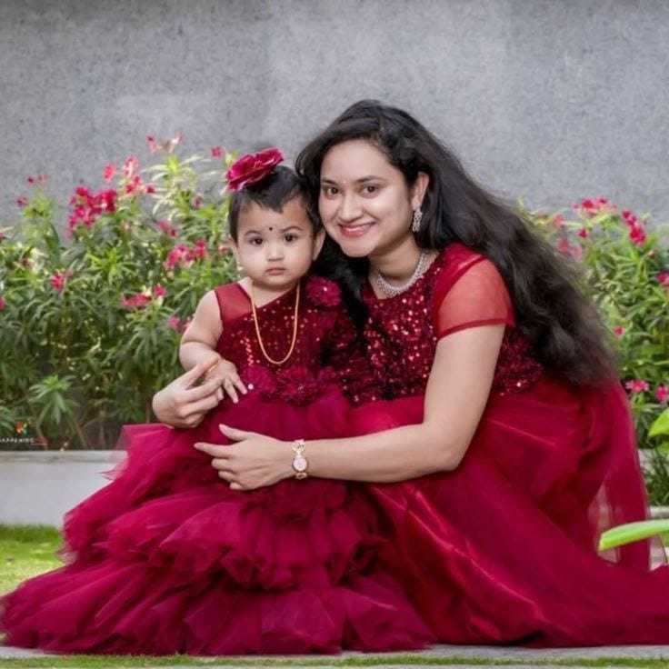 Ynf Soft Net RIN157 001 Mother & Daughter Combo Wholesale Mother Daughter Matching Gowns Manufacturer