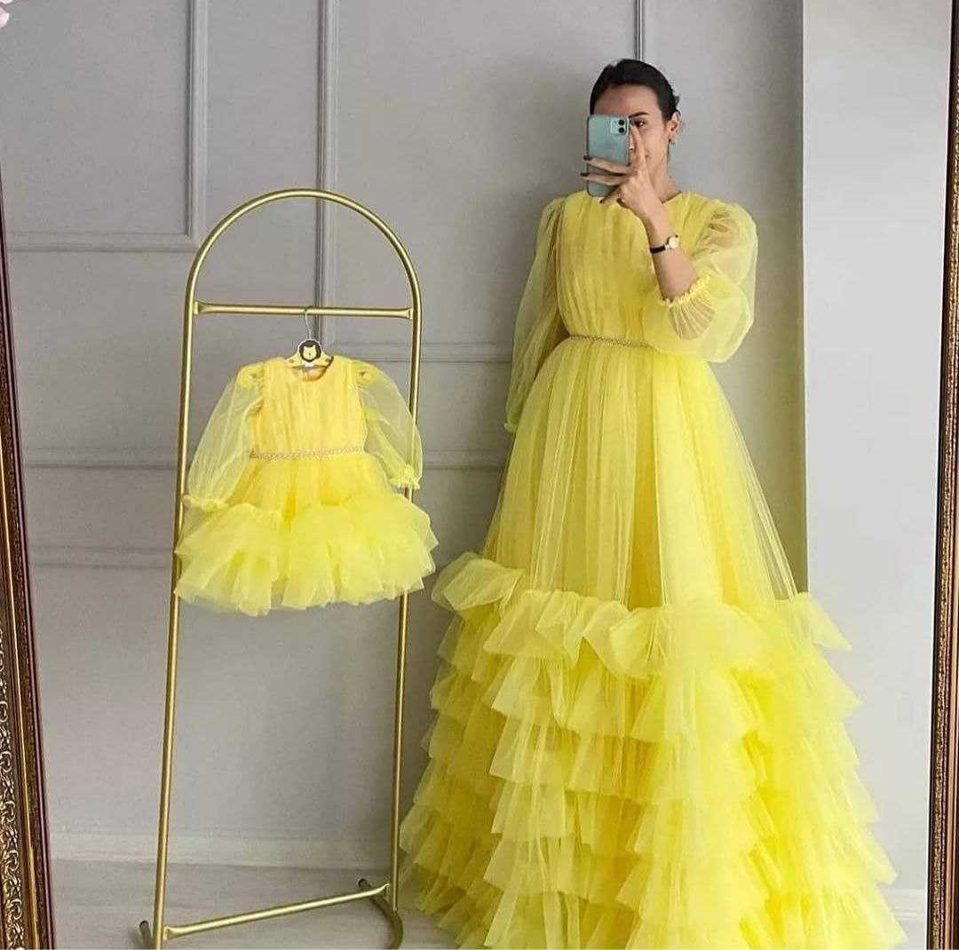 Ynf Soft Net RIN157 014 Mother & Daughter Combo Wholesale Mother Daughter Matching Gowns Manufacturer