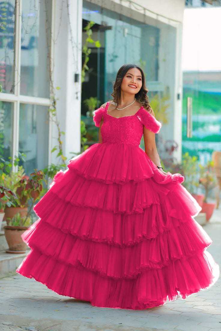 Ynf Soft Net RIN157 2149 Gowns Plus Size Collections Wholesale Party Gowns Net Gowns Ruffle Gowns Manufacturer