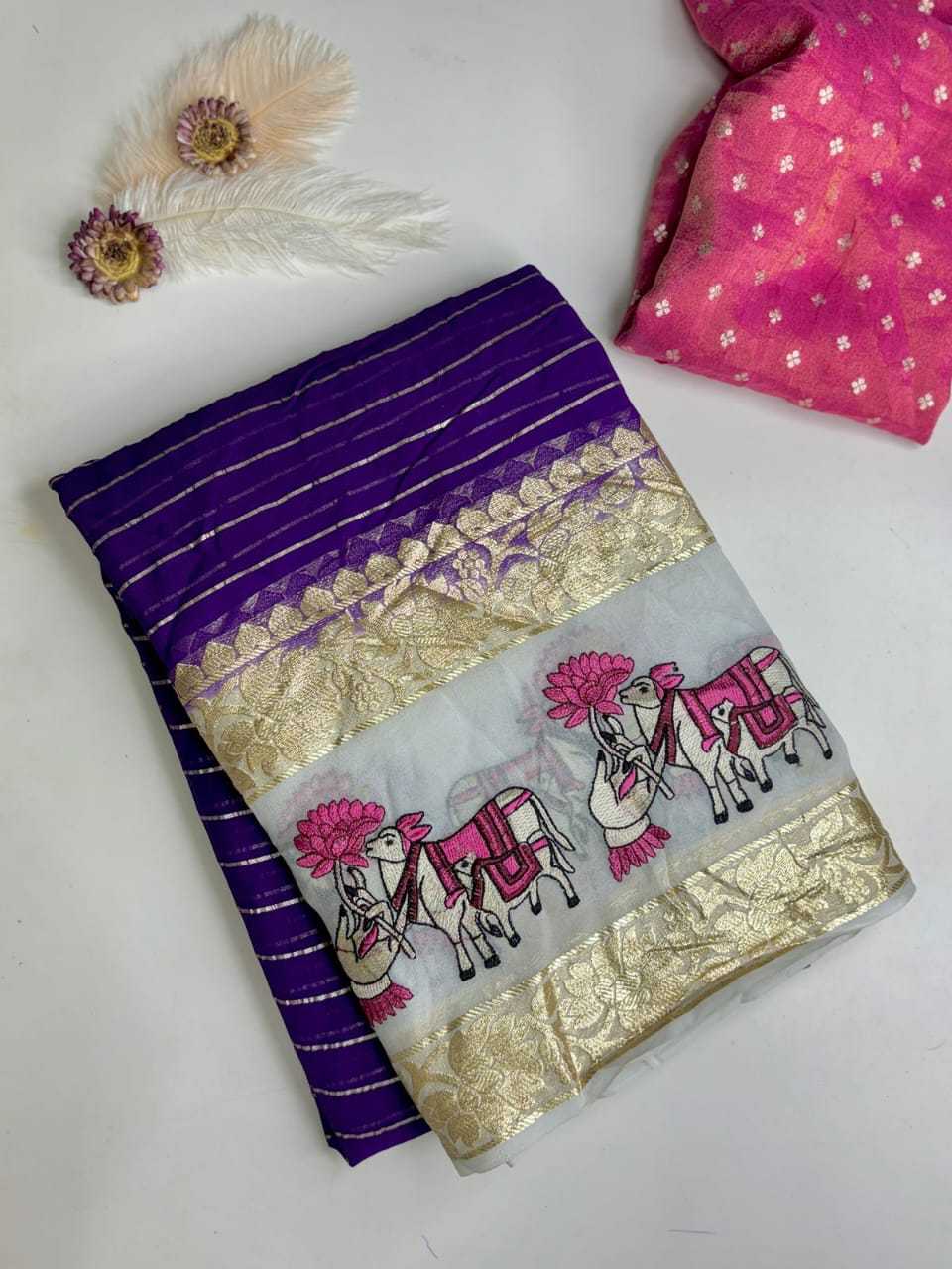 Ynf Soft Silk RIN178 Pure pichwai Embroidery Silk Sarees Wholesale Soft Silk Sarees Designer Silk Sarees Embroidered Silk Sarees Manufacturer