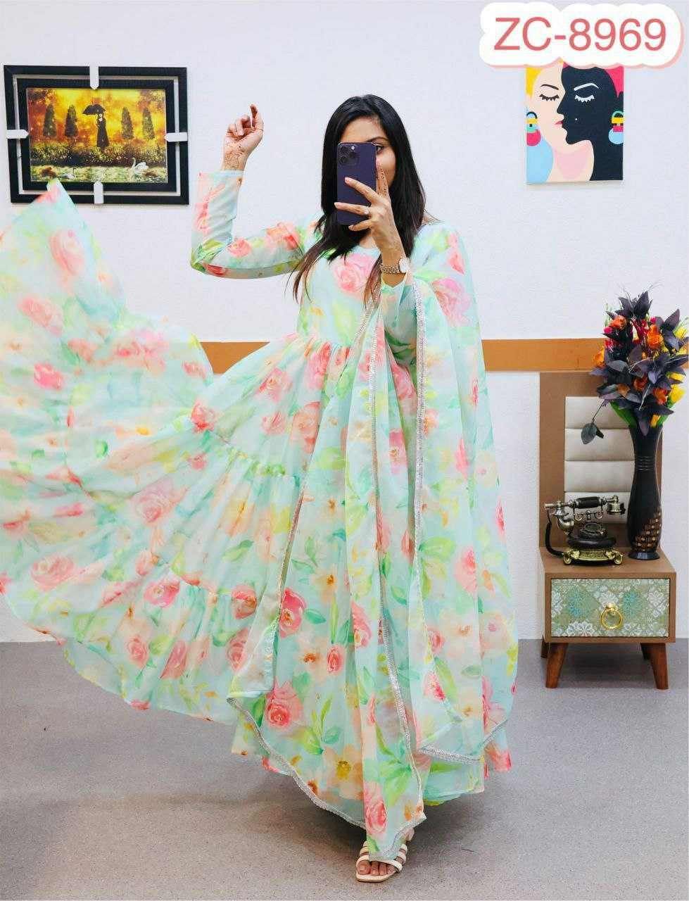Ynf Tabby Silk Organza KESH527 16-1 Gowns Wholesale Printed Gowns Anarkali Gown Gown With Dupatta Manufacturer