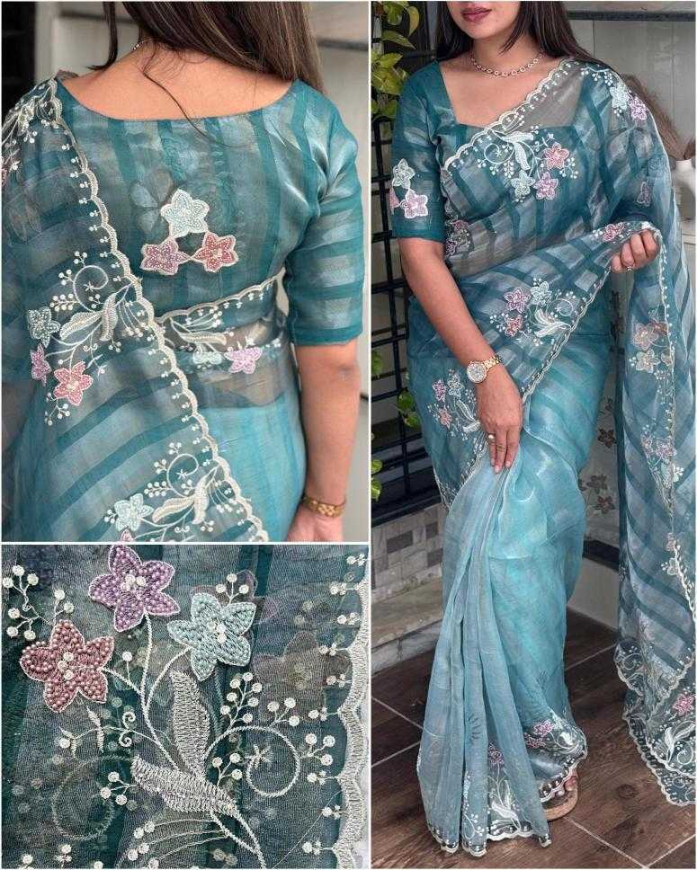 Ynf Tissue KESH500 dusky Pearl Sarees Wholesale Designer Sarees Embroidered Sarees Stone Work Saree Manufacturer