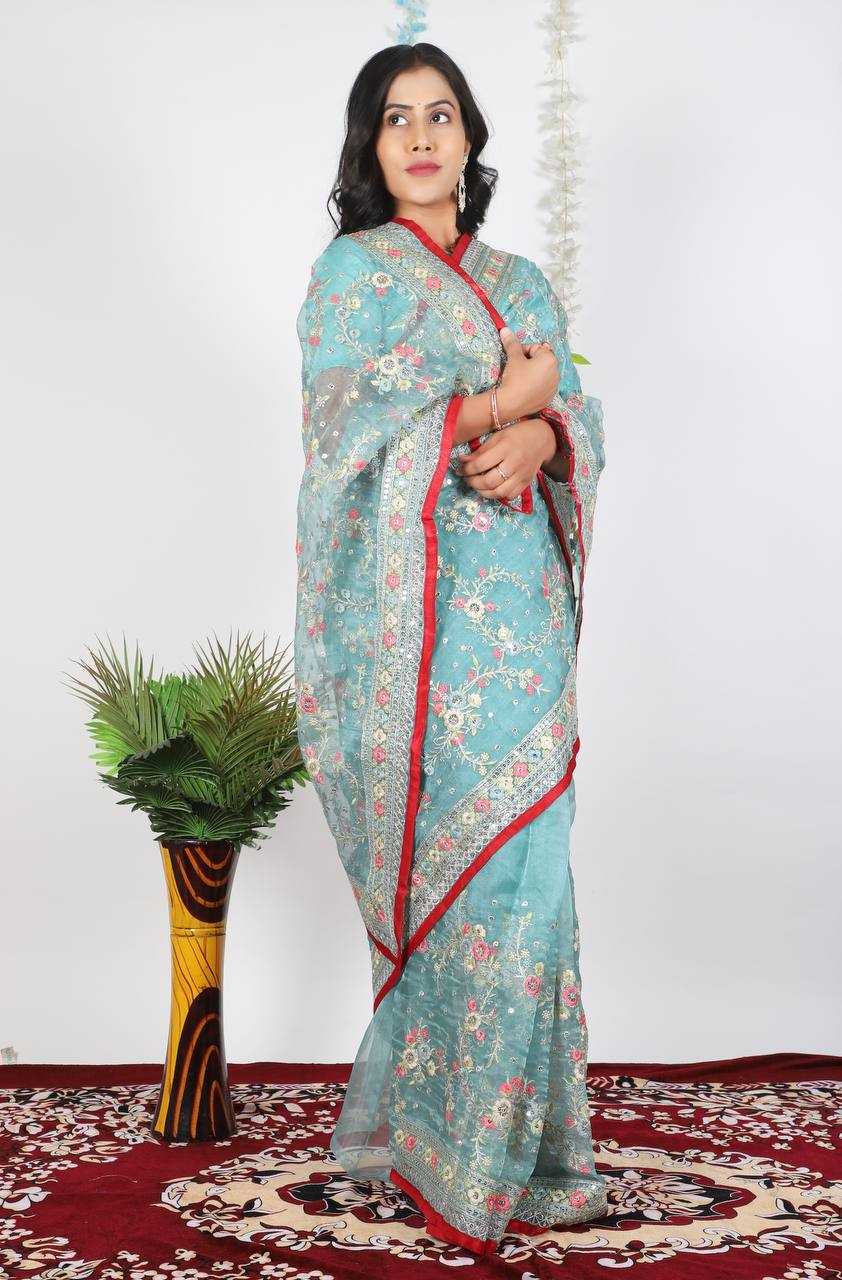 Ynf Tissue KESH556 303 Sarees Wholesale Organza Sarees Sequence Sarees Manufacturer