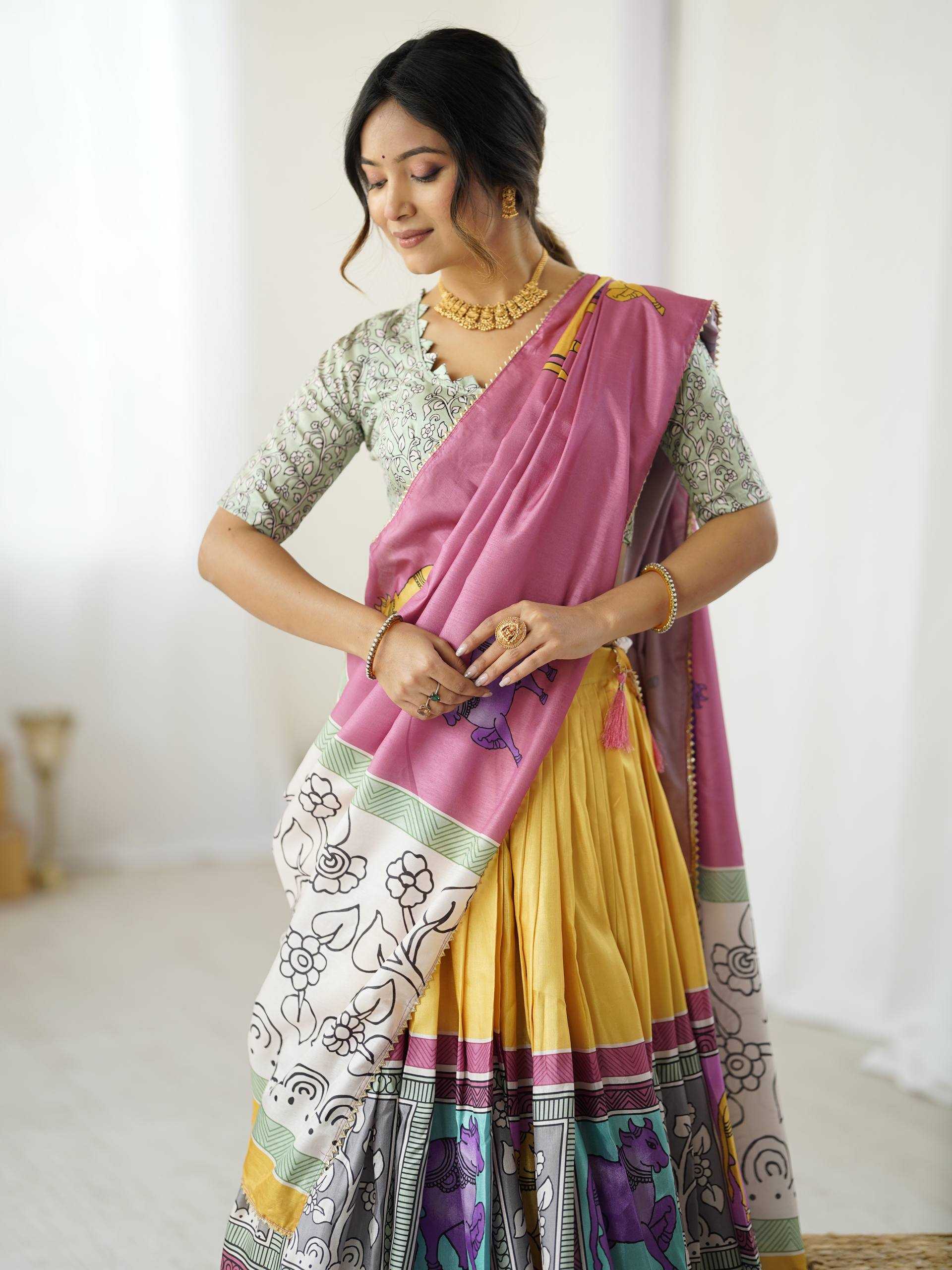 Ynf Tussar Silk KESH485 80 Lehengas Wholesale Designer Lehenga Fancy Lehenga Kalamkari Lehenga Manufacturer