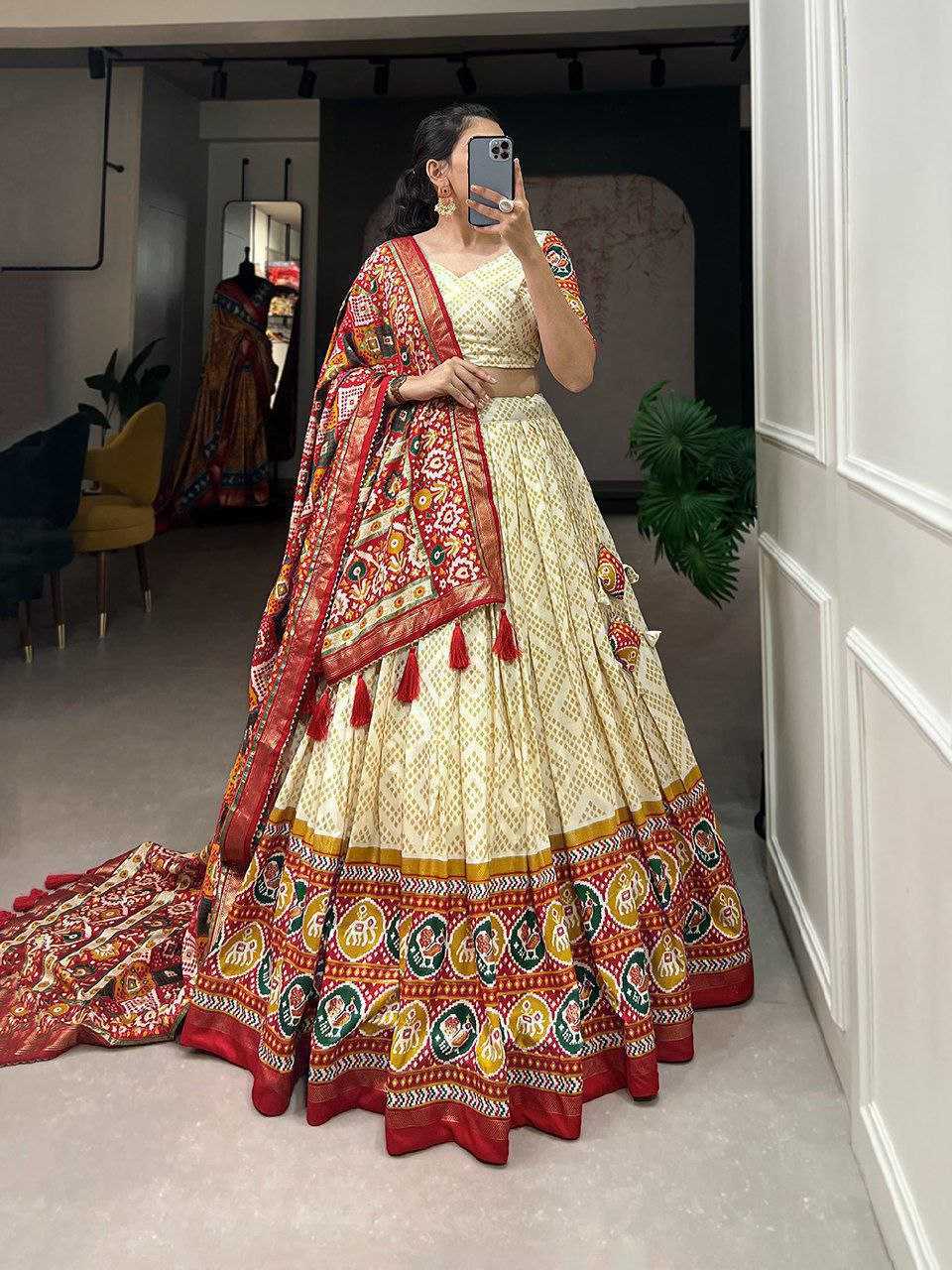 Ynf Tussar Silk KESH511 WHITE PATOLA Festive Collections Wholesale Navratri Chaniya Choli Manufacturer