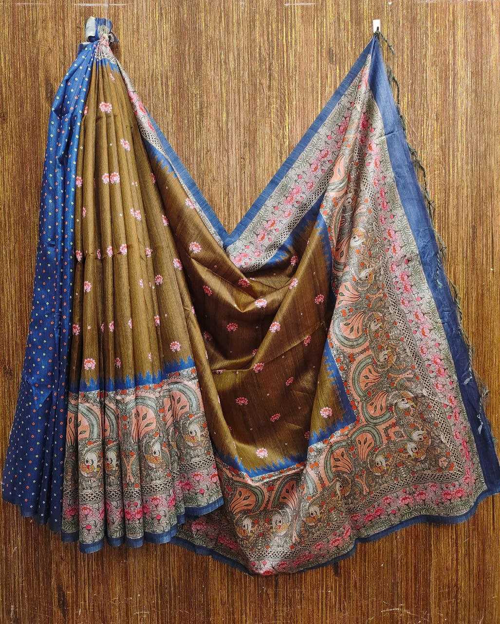 Ynf Tussar Silk KESH532 Yogita Lotus 2 Silk Sarees Wholesale Printed Silk Saree Kalamkari Silk Sarees Manufacturer