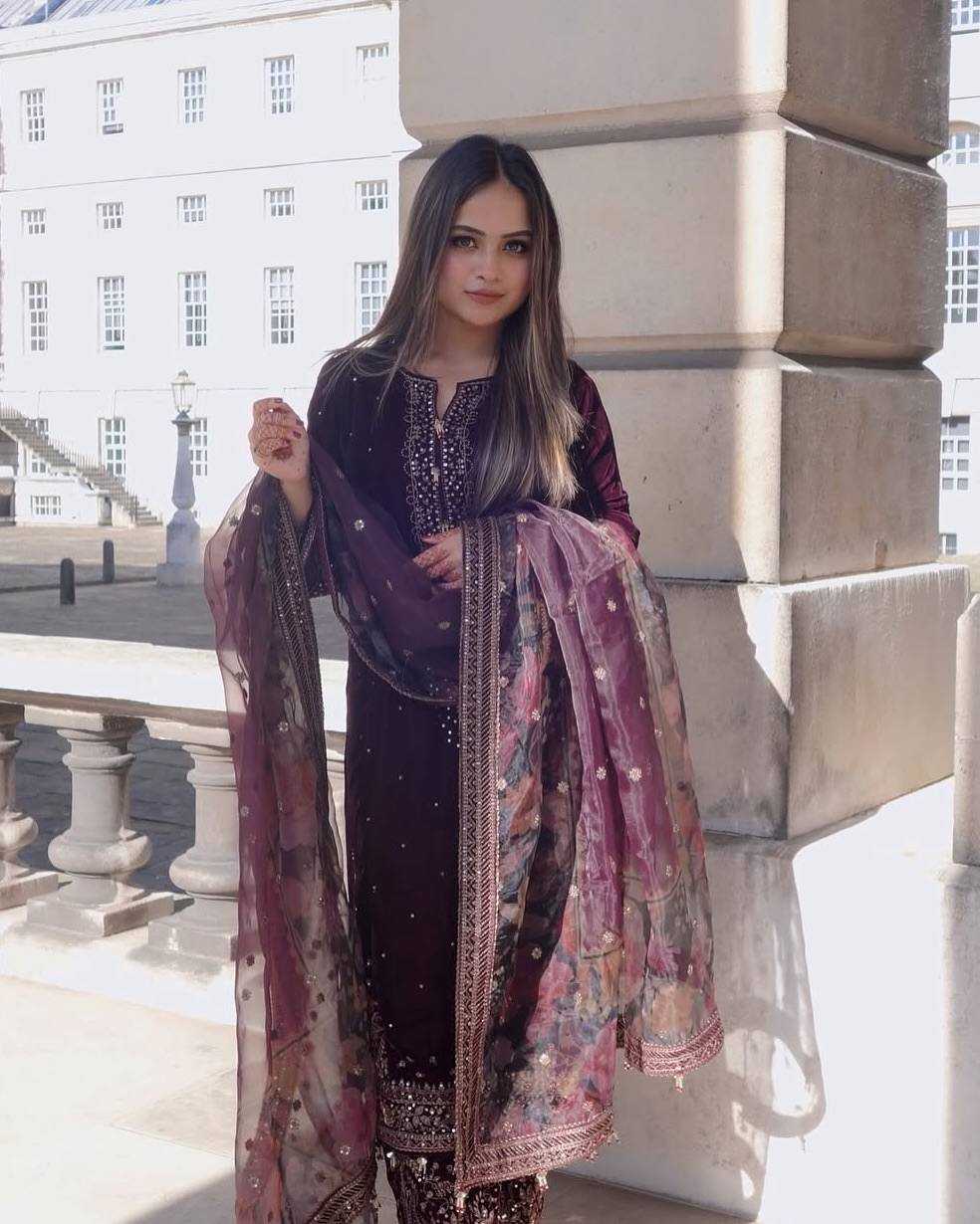 Ynf Velvet KESH141 1037 Suits & Dresses Wholesale Velvet Suits Embroidery Suits Palazzo Suit Manufacturer