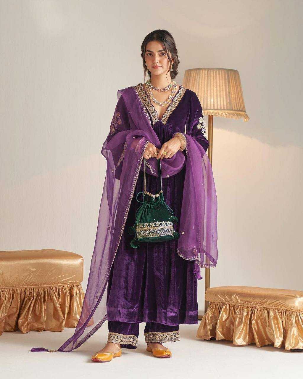 Ynf Velvet KESH492 892 Suits & Dresses Wedding Collections Festive Collections Wholesale Velvet Suits Embroidery Suits Palazzo Suit Manufacturer
