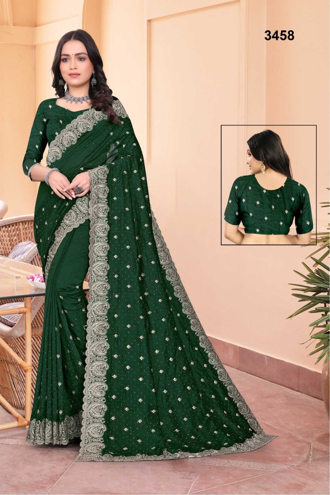 Ynf Vichitra Silk KESH114 3458 Light Silk Sarees Wholesale Zari Border Silk Sarees Embroidered Silk Sarees Silk Sarees With Stone Work Manufacturer