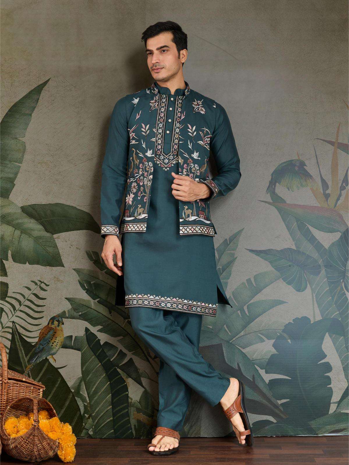 Ynf Viscose KESH481 RAJWADA ATTIRE-4 Mens Wear Wedding Collections Festive Collections Wholesale Mens Kurta Pyjama Wedding Outfits Mens Ethnic Jackets Manufacturer