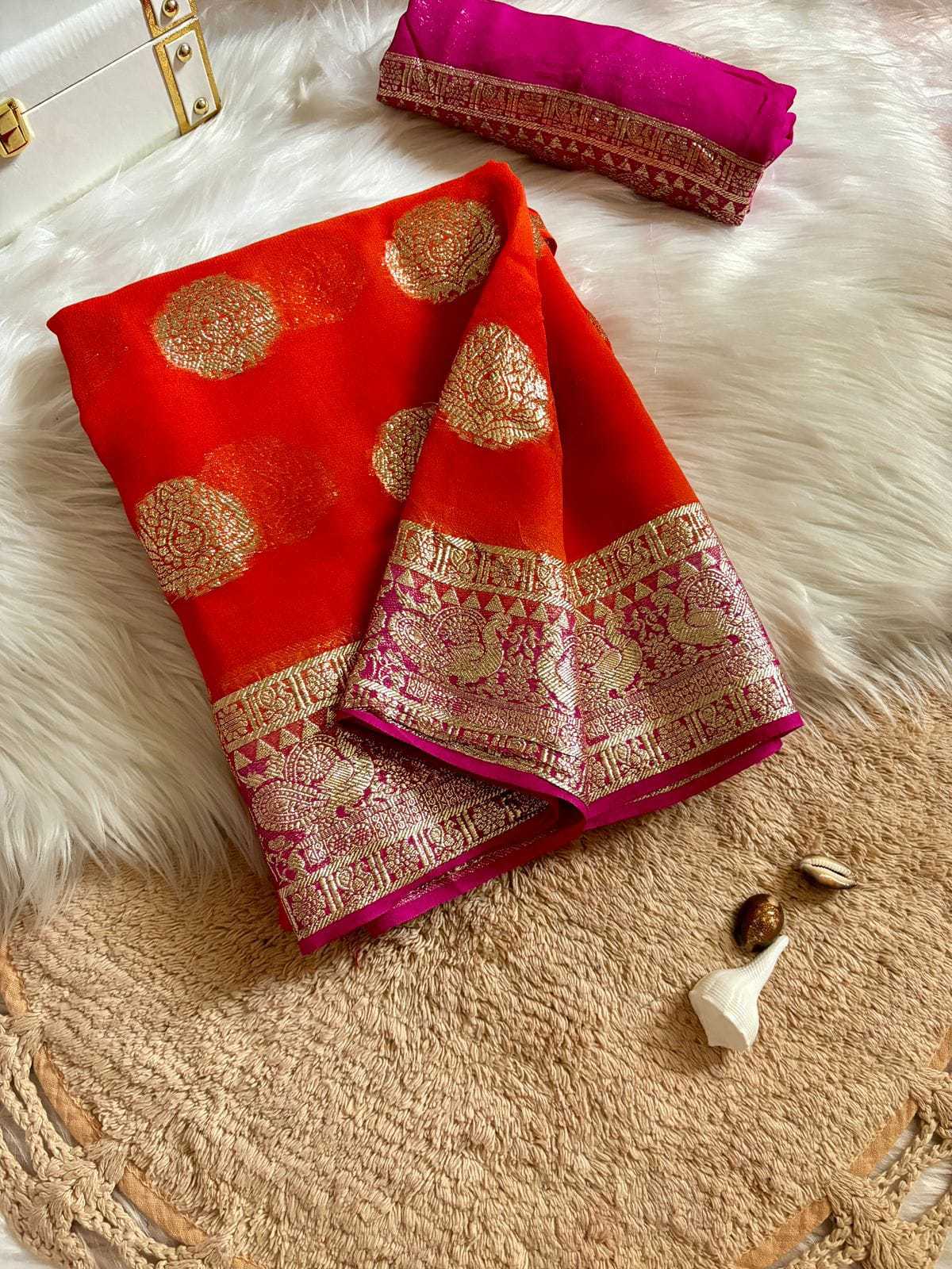 Ynf Viscose RIN178 ZUVERIYA Sarees Wholesale Georgette Sarees Zari Border Sarees Viscose Saree Manufacturer