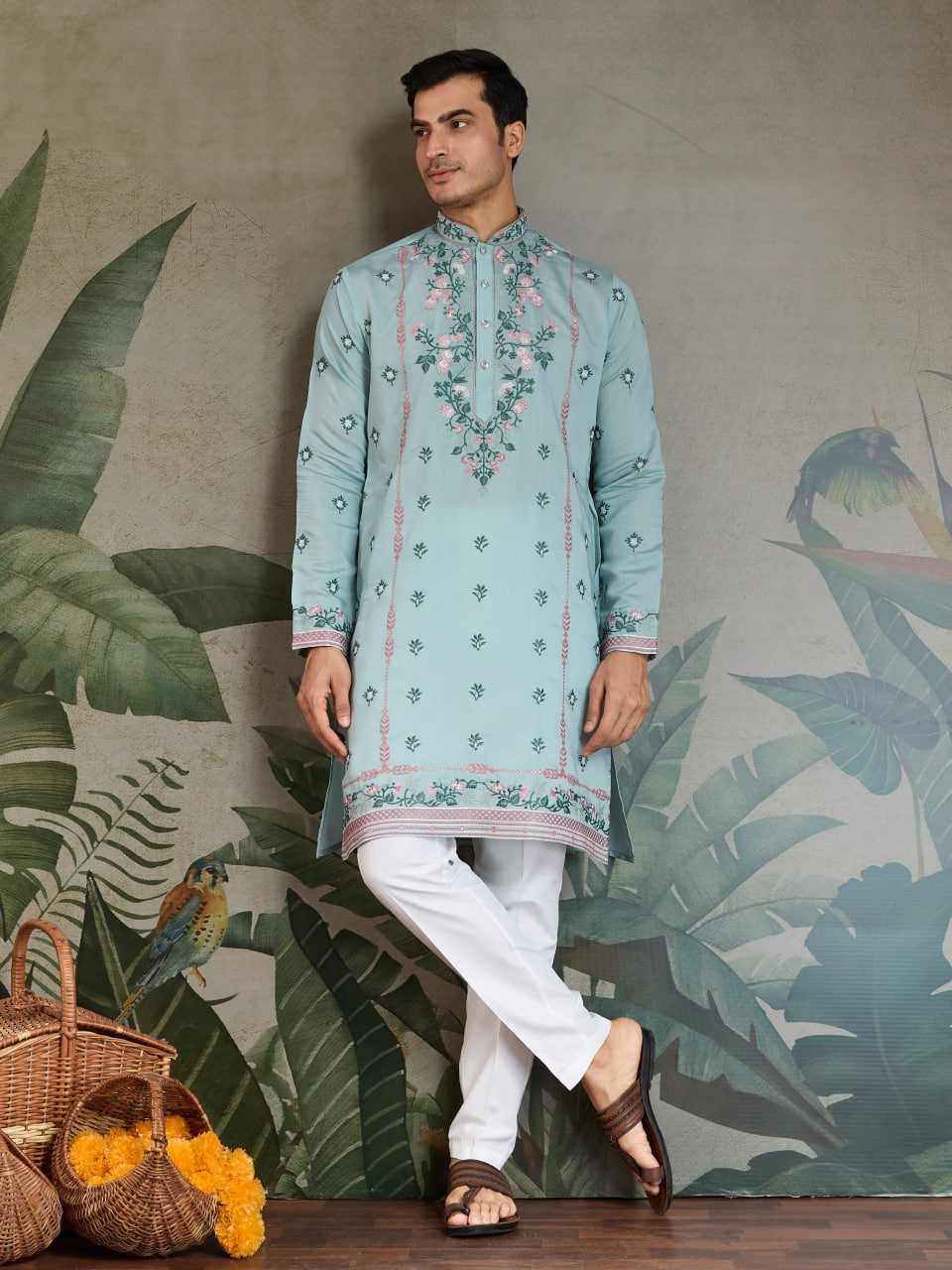Ynf Viscose RIN202 61351 Mens Wear Wedding Collections Festive Collections Wholesale Casual Wear Embroidered Kurta Pajama Diwali Collections Manufacturer