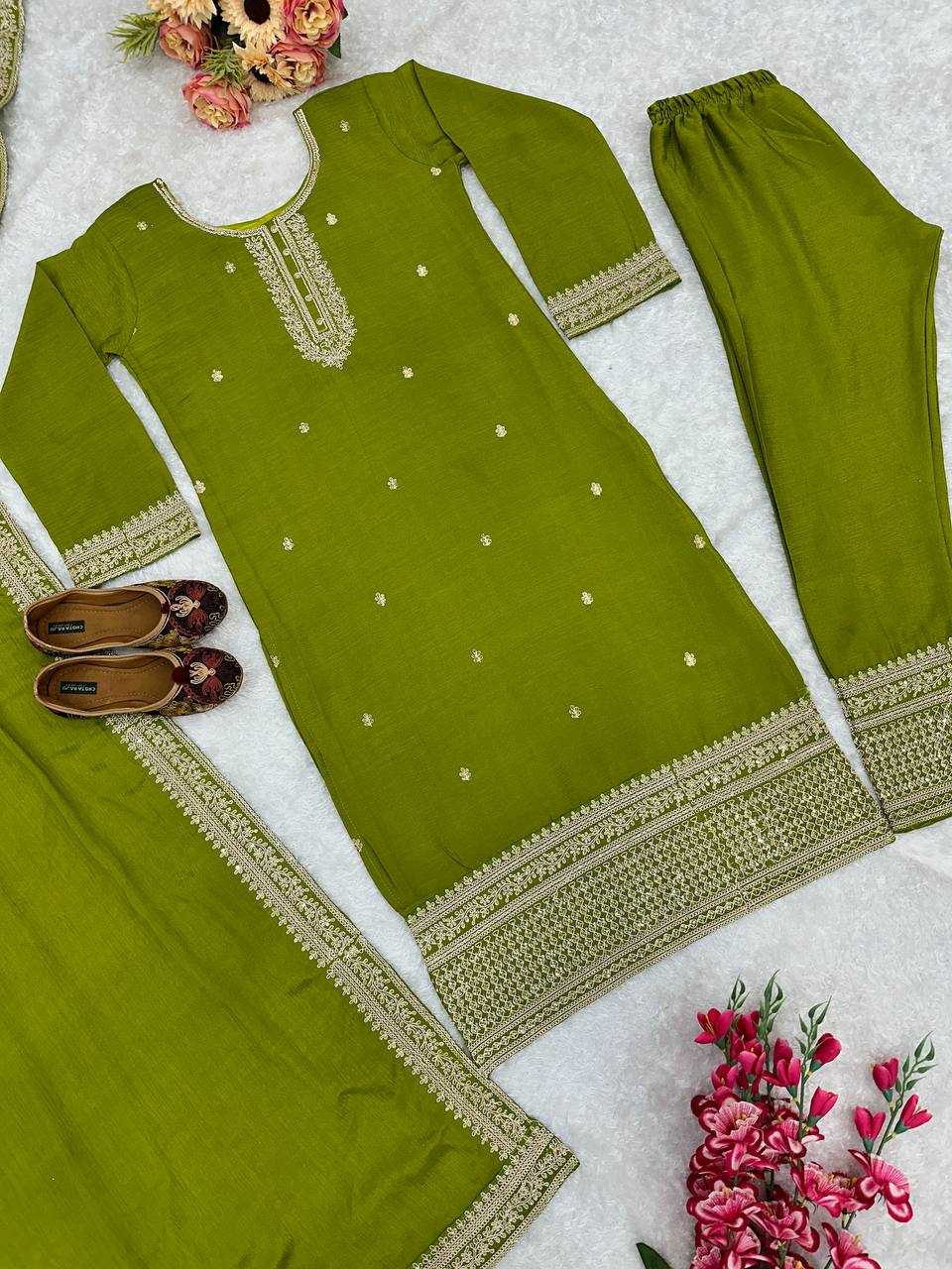 YNF CHINON SILK KESH148 034 SUITS & DRESSES WHOLESALE EMBROIDERY LADIES PALAZZO LADIES SILK SUITS MANUFACTURER