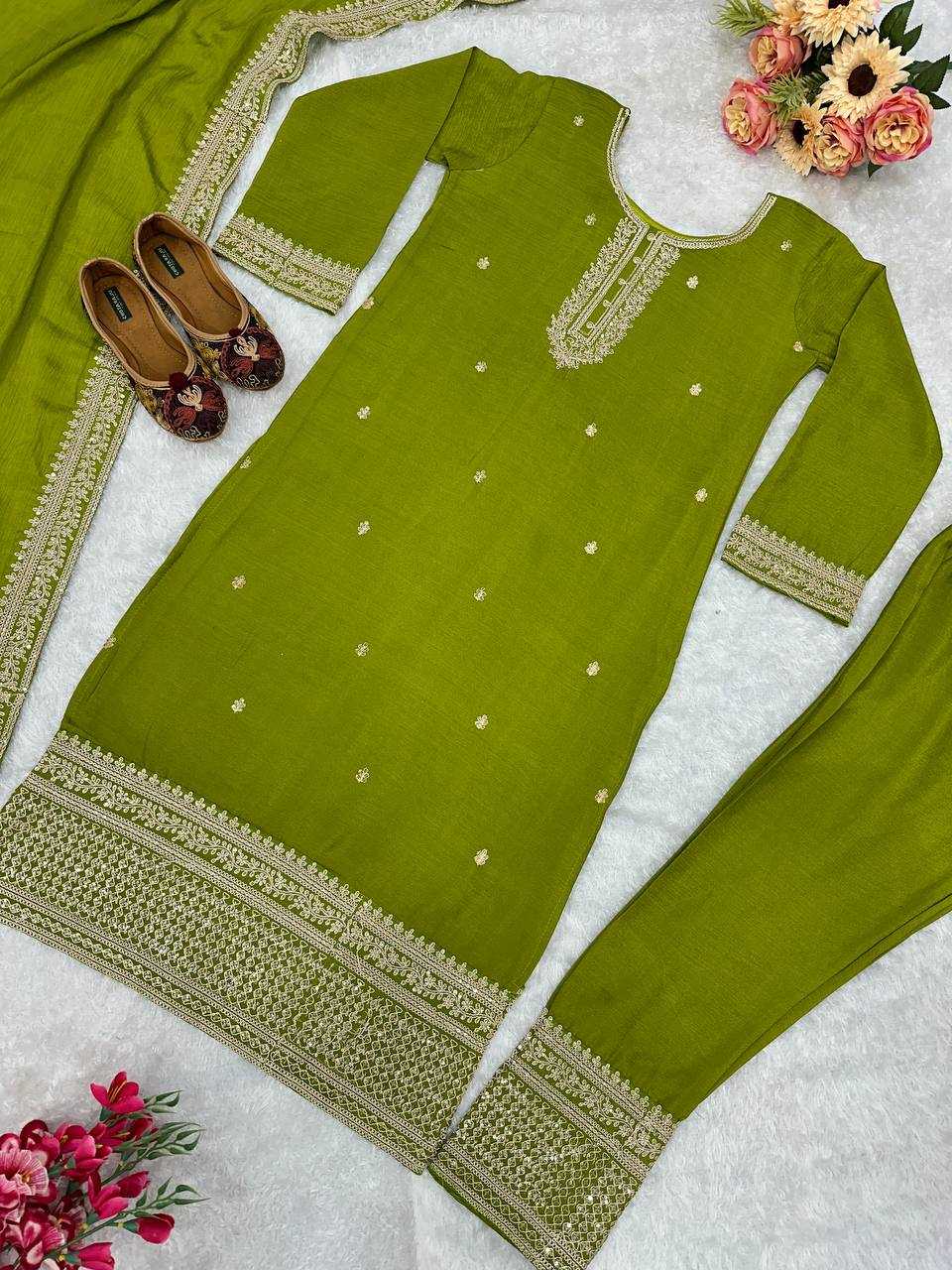 YNF CHINON SILK KESH148 034 SUITS & DRESSES WHOLESALE EMBROIDERY LADIES PALAZZO LADIES SILK SUITS MANUFACTURER
