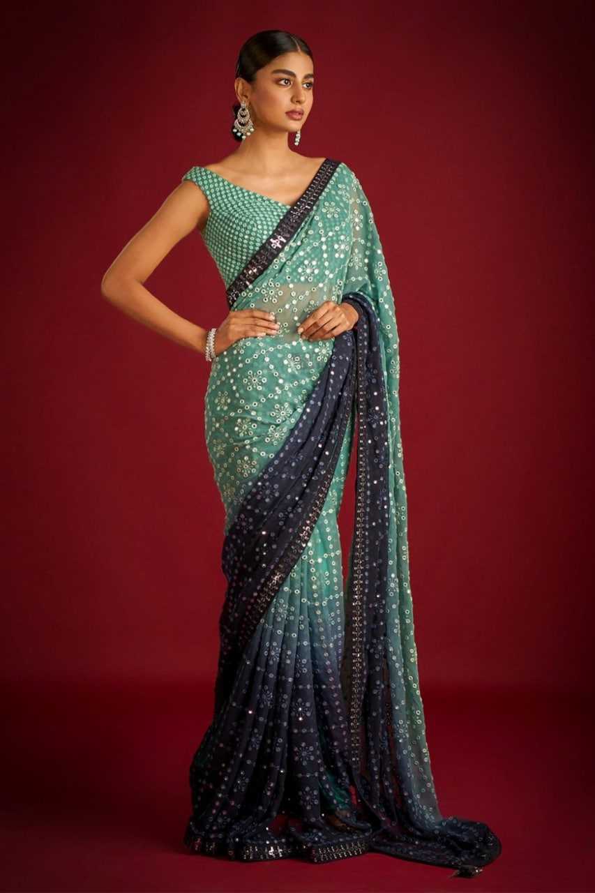 YNF FAUX GEORGETTE RIN131 140 SAREES WHOLESALE GEORGETTE SEQUENCE HALF WORK EMBROIDERED SAREES MANUFACTURER