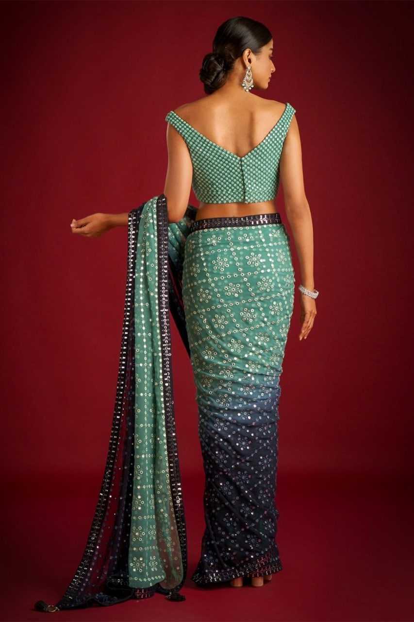 YNF FAUX GEORGETTE RIN131 140 SAREES WHOLESALE GEORGETTE SEQUENCE HALF WORK EMBROIDERED SAREES MANUFACTURER
