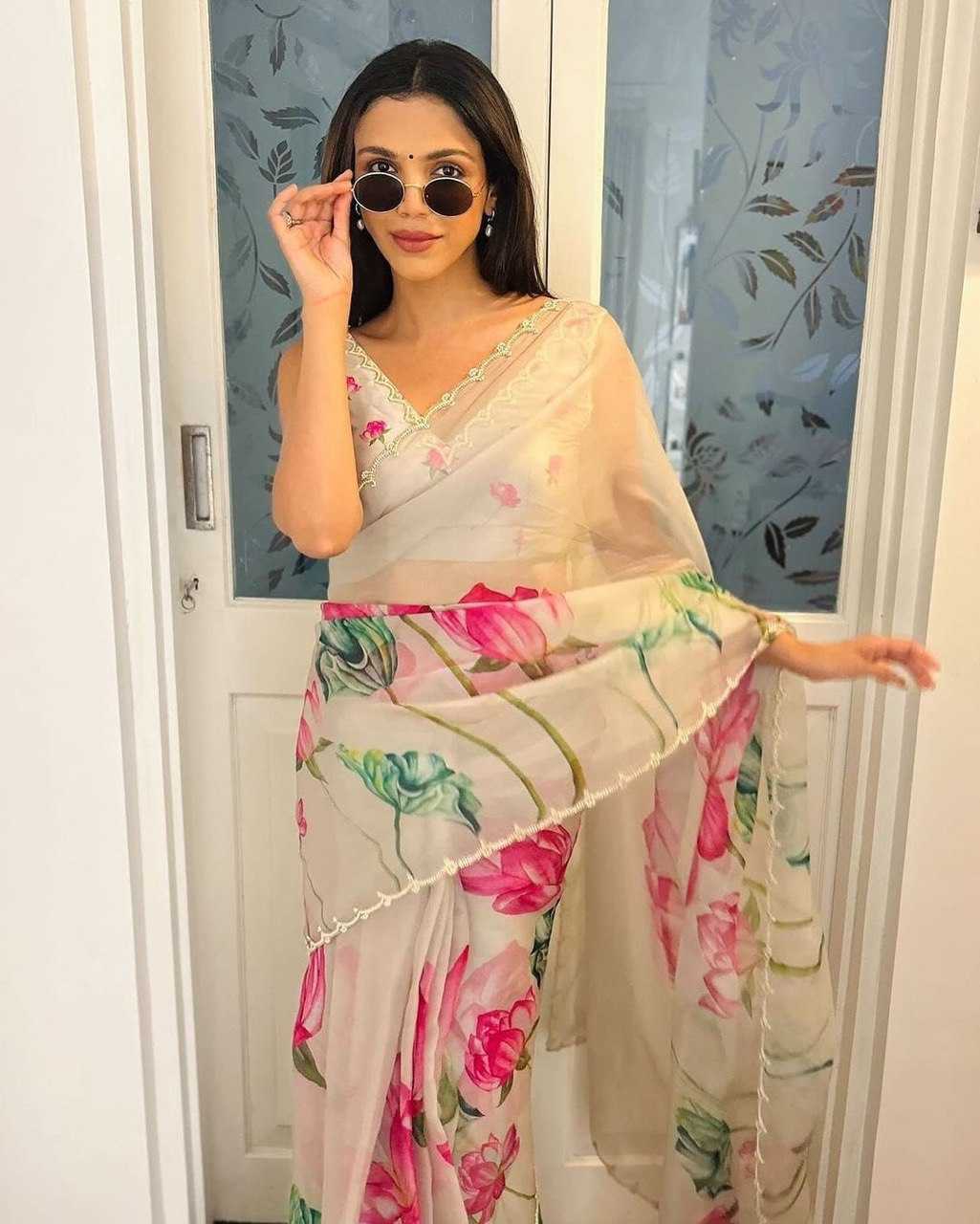 YNF ORGANZA KESH162 VRT85 SAREES WHOLESALE READY TO WEAR ORGANZA PRINTED PRE DRAPED HAND WORK WHITE CUT WORK SAREES MANUFACTURER